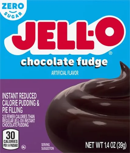 Jell-O Chocolate Fudge Zero Sugar Instant Reduced Calorie Pudding & Pie Filling Mix, 1.4 oz Box (Pack of 3)