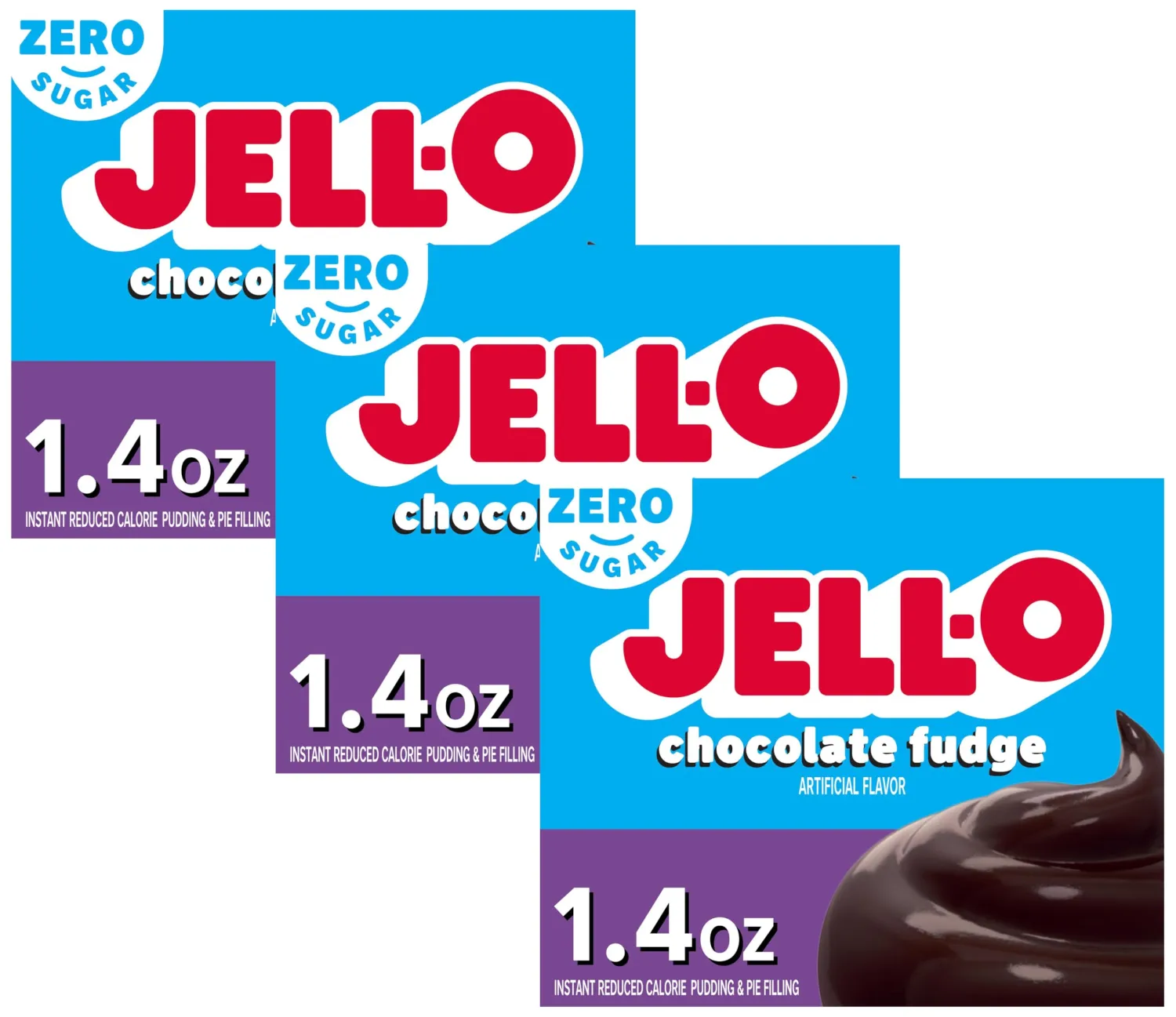 Jell-O Chocolate Fudge Zero Sugar Instant Reduced Calorie Pudding & Pie Filling Mix, 1.4 oz Box (Pack of 3)