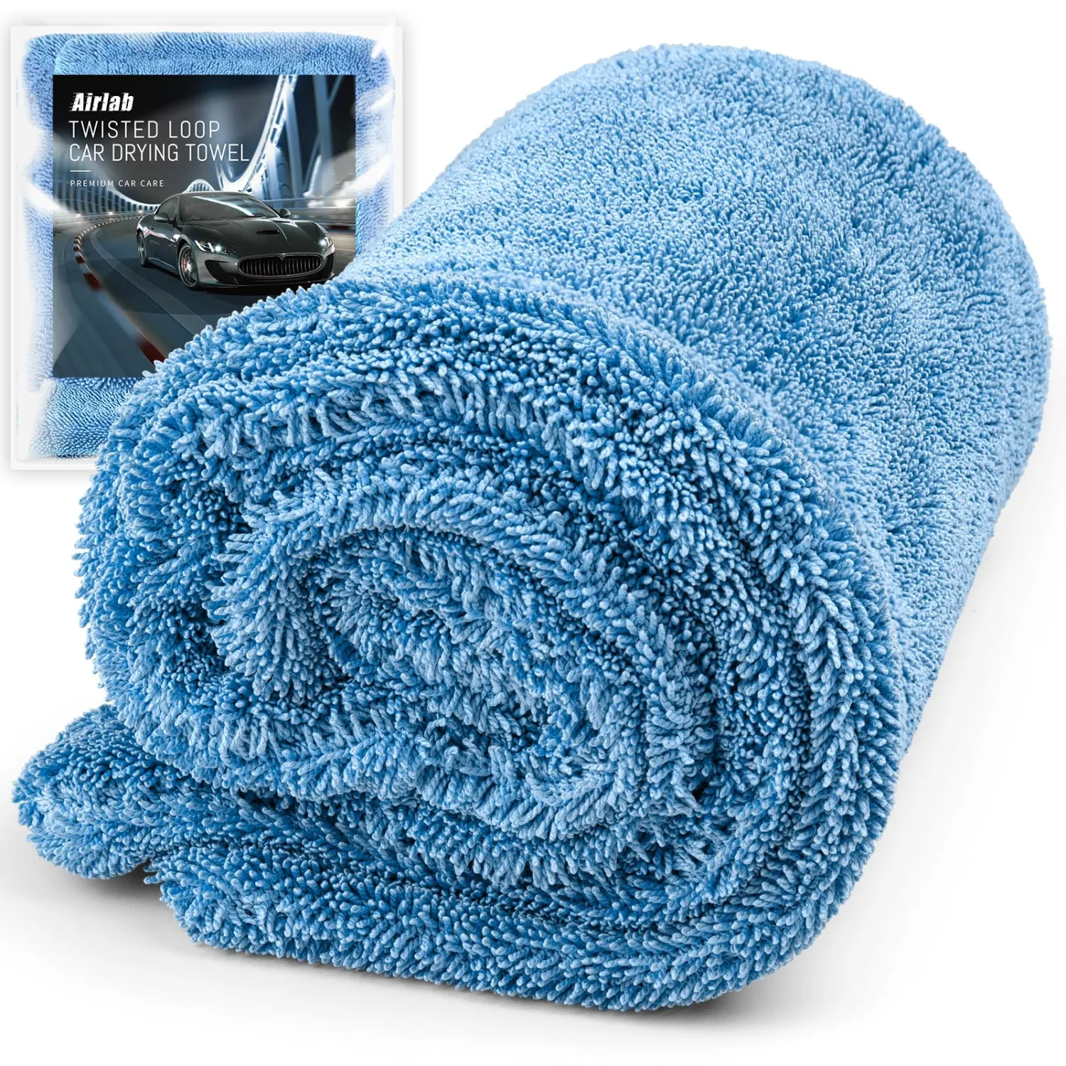 Airlab Car Drying Towel Microfiber Towels for Cars 1200 GSM Wash Auto Detailing Supplies Twist Pile Cleaning Cloth Absorbent Quick Dry Soft Loop Dry Flash Towel, 24 x 16 Inch,Pack of 1, Blue