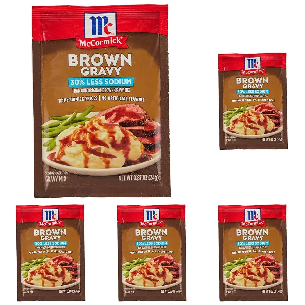McCormick 30% Less Sodium Brown Gravy Mix, 0.87 oz (Pack of 5)