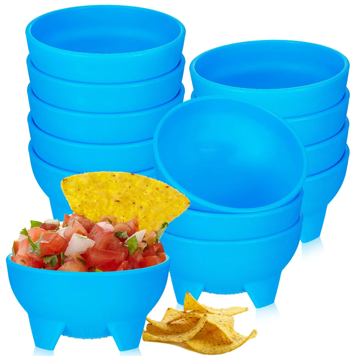 Maxcheck 12 Pcs Salsa Bowls for Party 4.5" Diameter, 10 oz Plastic Mexican Salsa Bowls Guacamole Cute Chips and Food Serving Dish for Party Fiesta Chip Dish Food Candy(Blue)