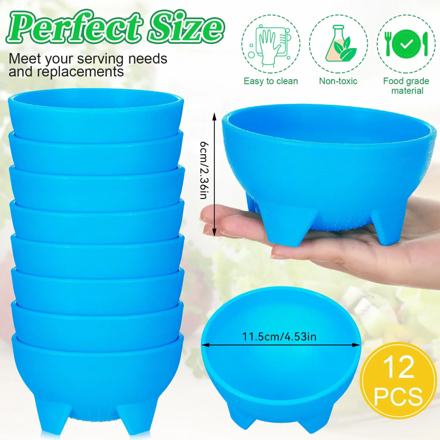 Maxcheck 12 Pcs Salsa Bowls for Party 4.5" Diameter, 10 oz Plastic Mexican Salsa Bowls Guacamole Cute Chips and Food Serving Dish for Party Fiesta Chip Dish Food Candy(Blue)