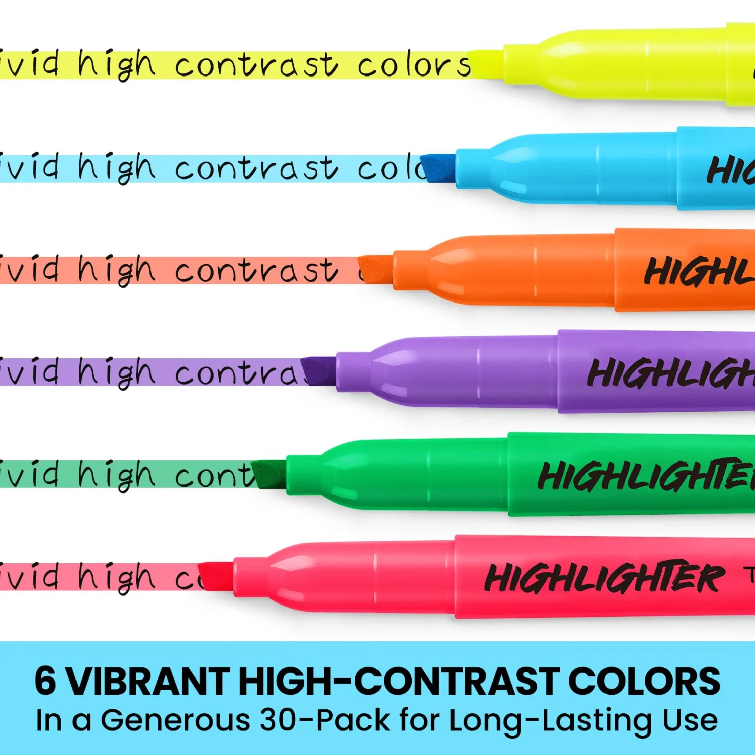 Taja 30 Pack Highlighters Assorted 6 Colors, Chisel Tip Markers with Smooth Quick-Drying Ink, Broad & Precise Lines for Notes, Ideal for School and Office Supplies