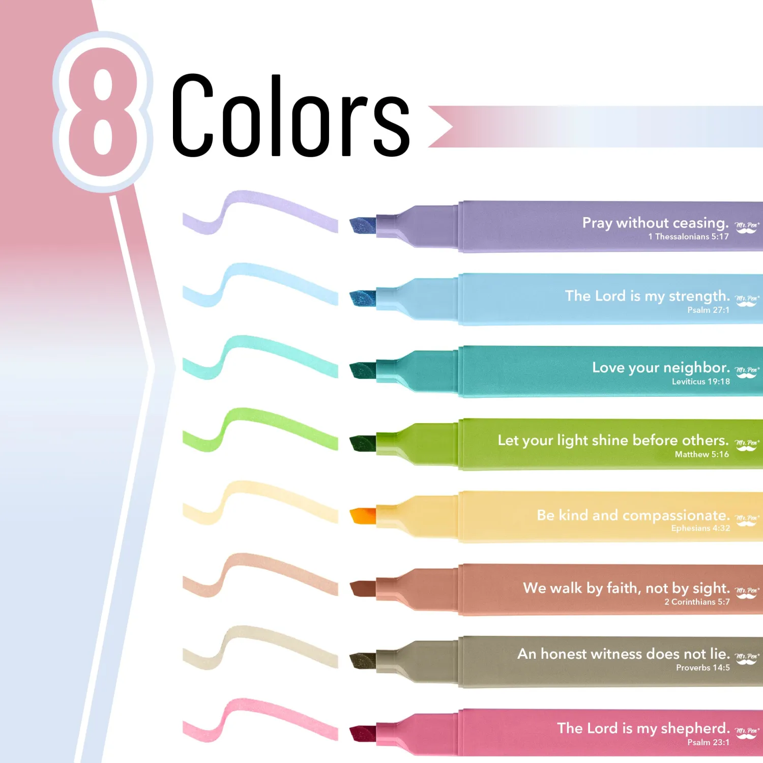 Mr. Pen- Bible Highlighters with Color-Coding System, 8 Pack | Soft Chisel Tip, Aesthetic Highlighters Assorted Colors