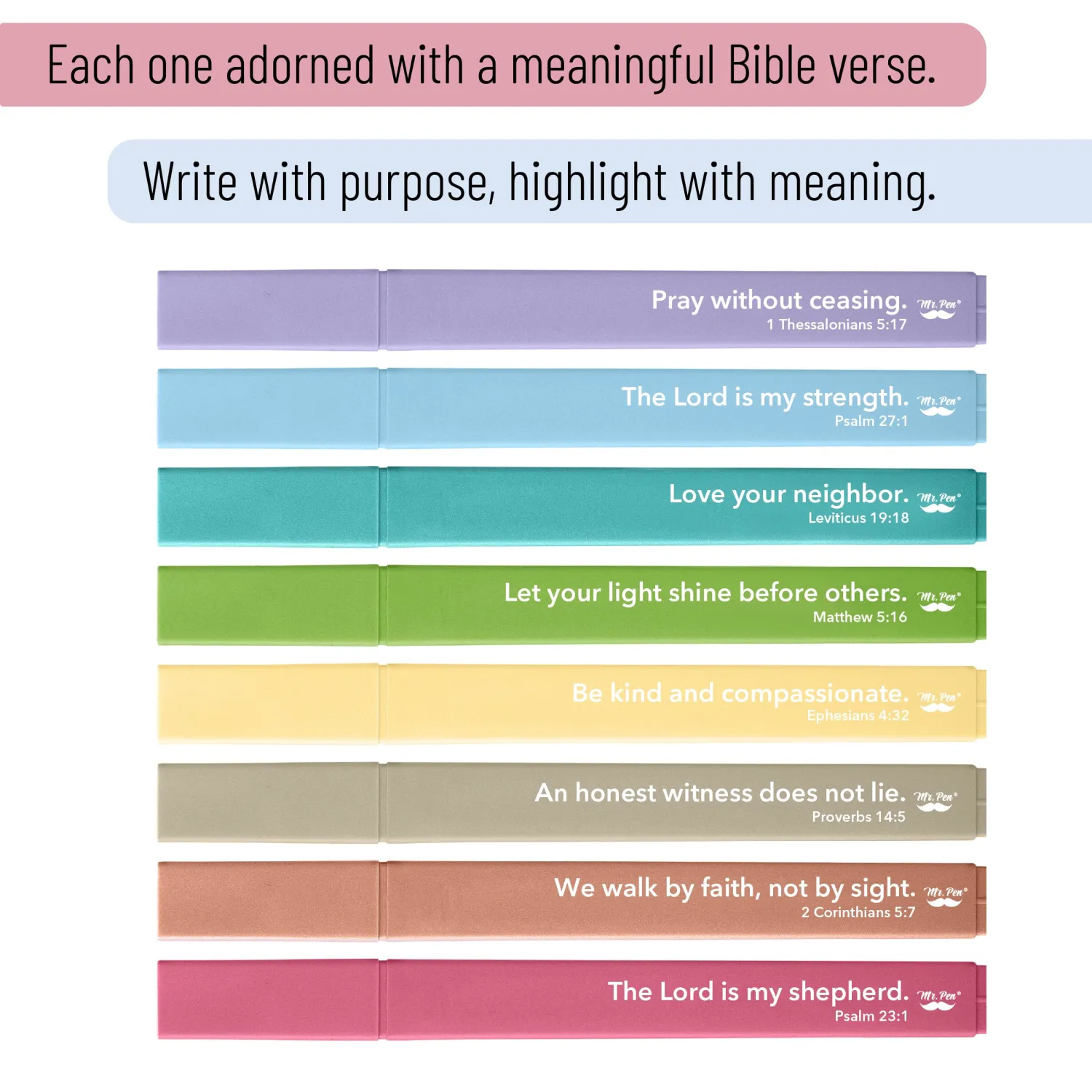 Mr. Pen- Bible Highlighters with Color-Coding System, 8 Pack | Soft Chisel Tip, Aesthetic Highlighters Assorted Colors