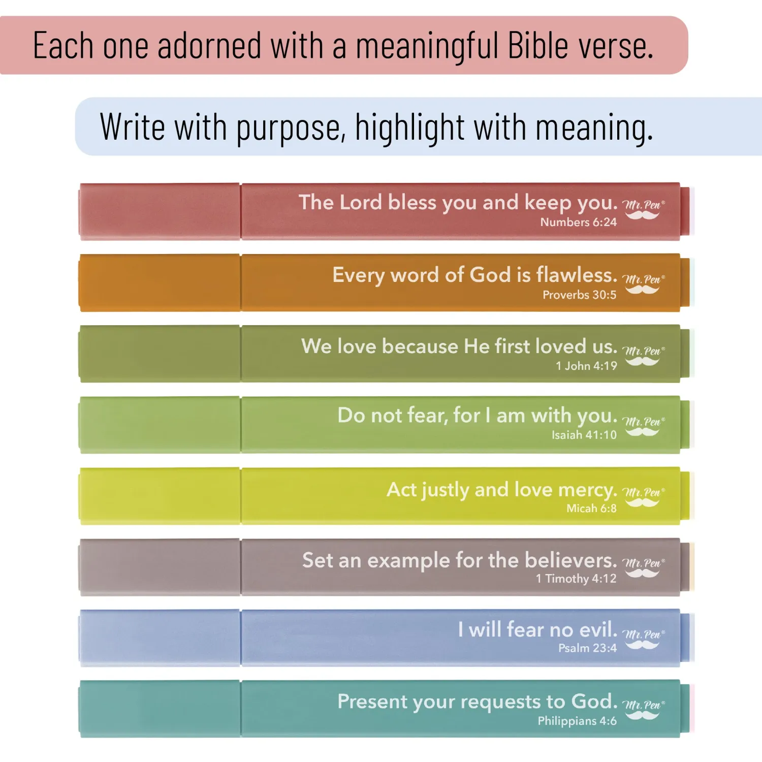 Mr. Pen- Bible Highlighters with Color-Coding System, 8 Pack | Soft Chisel Tip, Aesthetic Highlighters Assorted Colors