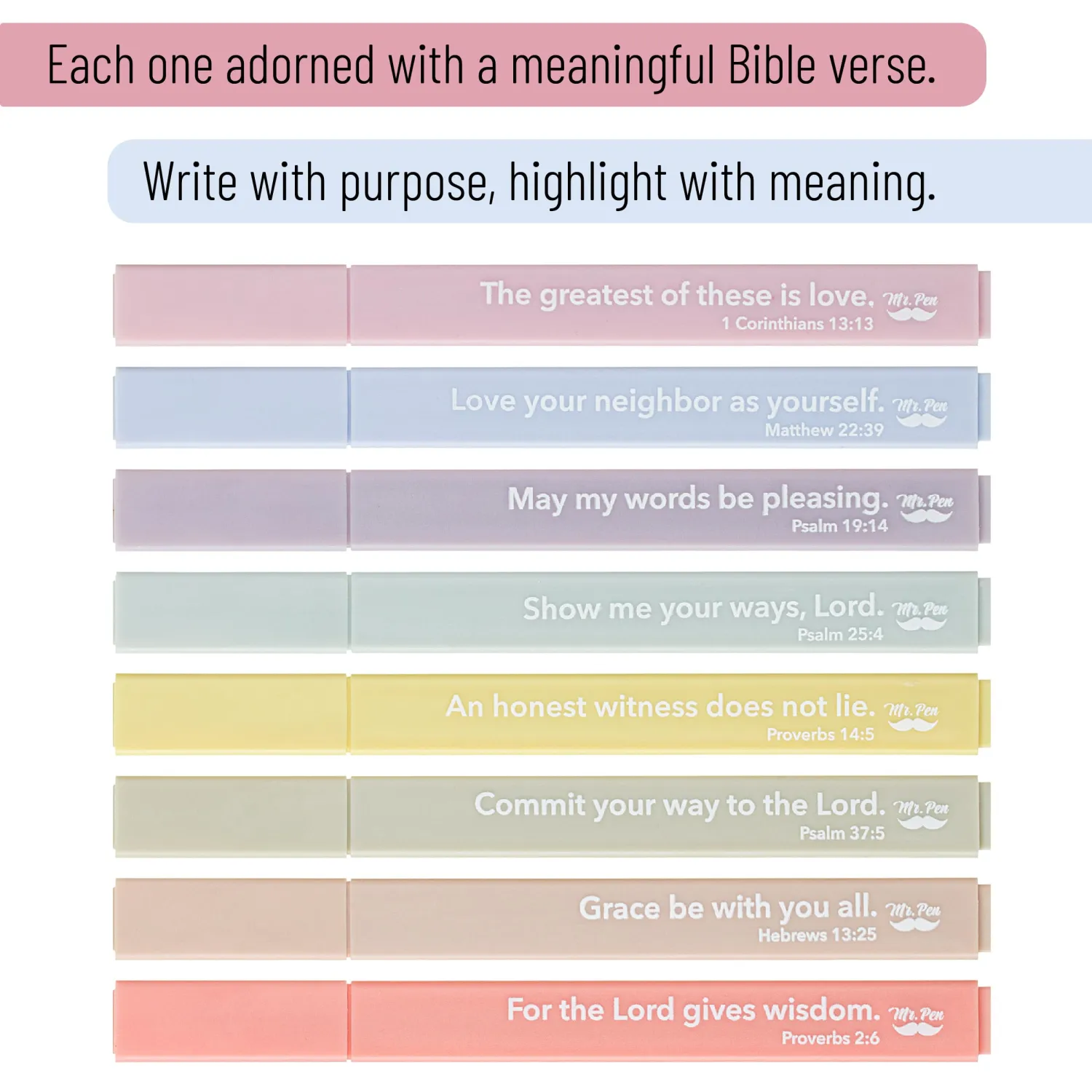 Mr. Pen- Bible Highlighters with Color-Coding System, 8 Pack | Soft Chisel Tip, Aesthetic Highlighters Assorted Colors