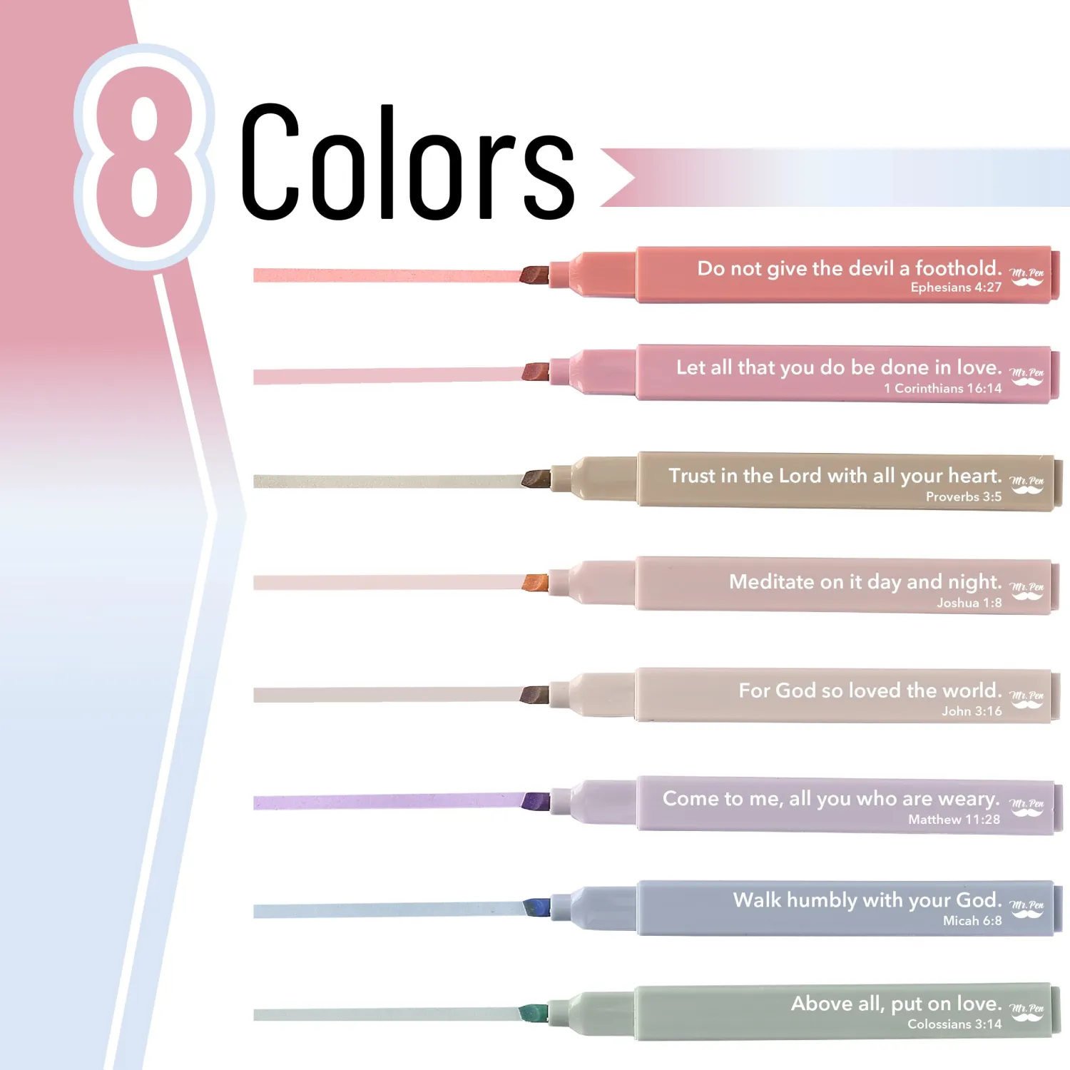 Mr. Pen- Bible Highlighters with Color-Coding System, 8 Pack | Soft Chisel Tip, Aesthetic Highlighters Assorted Colors