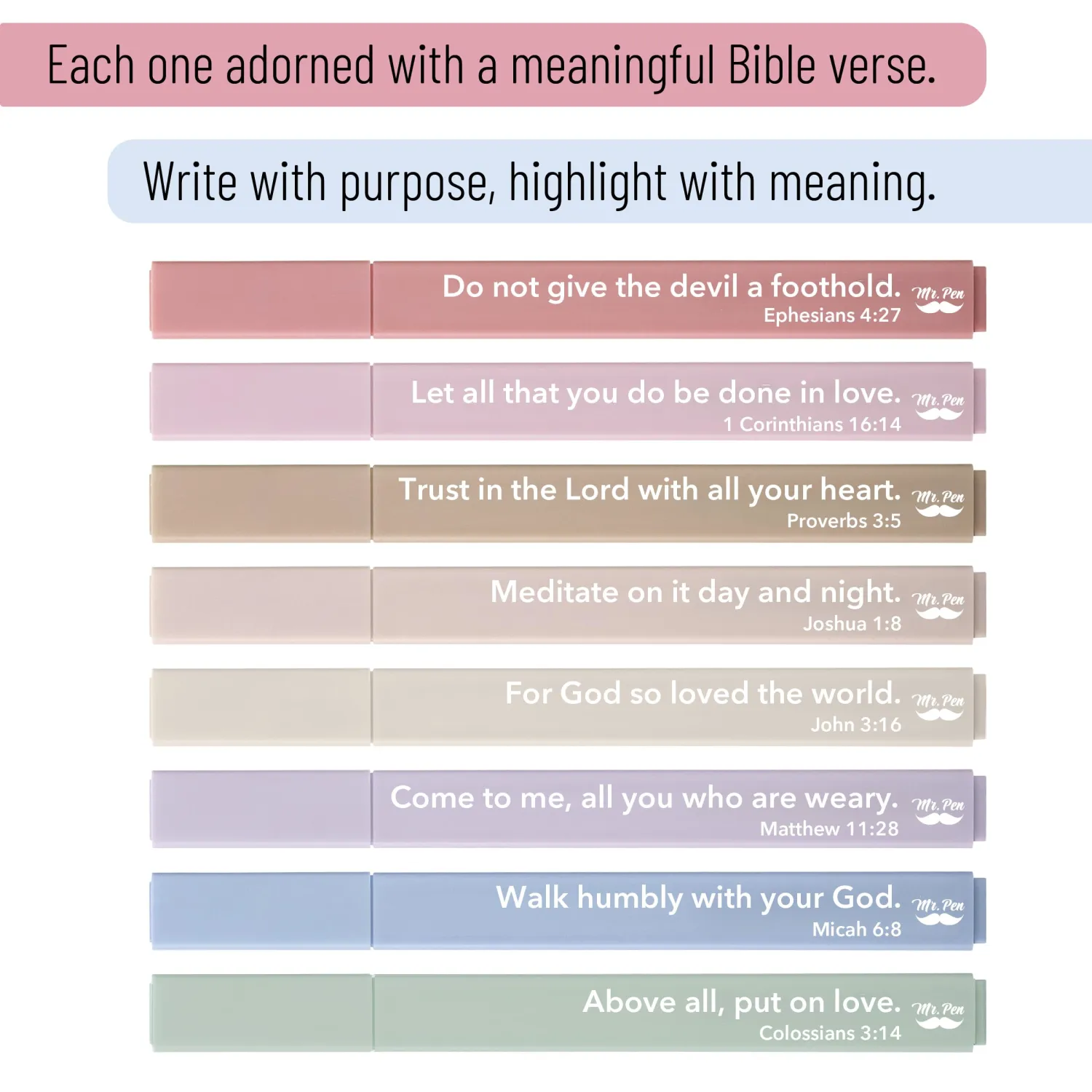 Mr. Pen- Bible Highlighters with Color-Coding System, 8 Pack | Soft Chisel Tip, Aesthetic Highlighters Assorted Colors