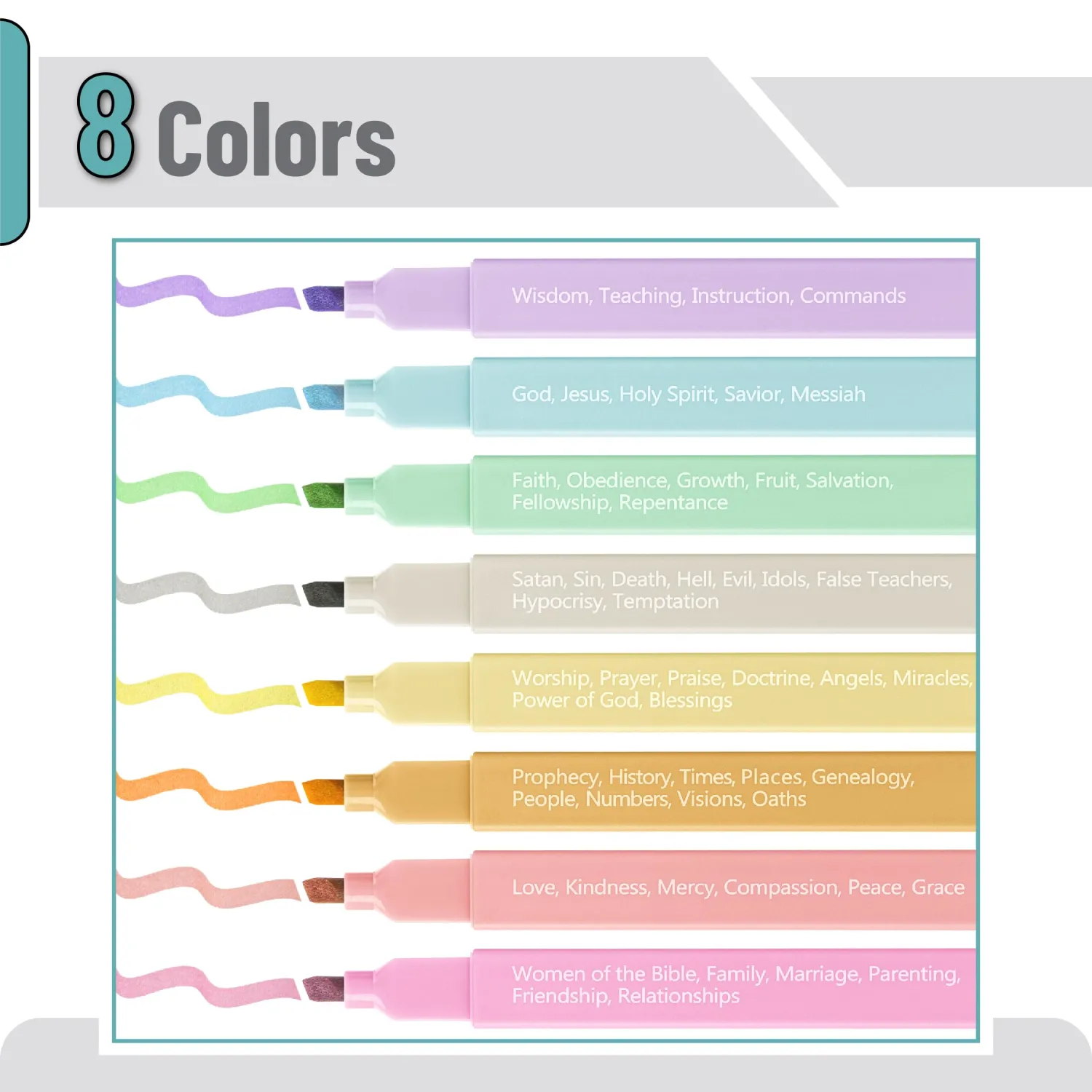 Mr. Pen- Bible Highlighters with Color-Coding System, 8 Pack | Soft Chisel Tip, Aesthetic Highlighters Assorted Colors