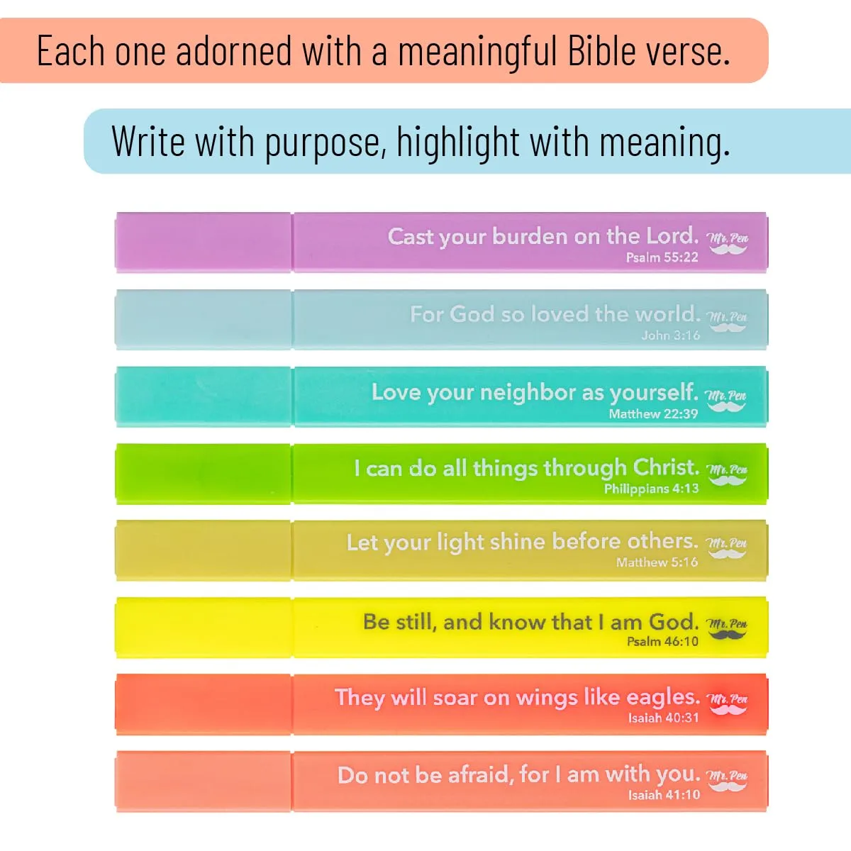 Mr. Pen- Bible Highlighters with Color-Coding System, 8 Pack | Soft Chisel Tip, Aesthetic Highlighters Assorted Colors