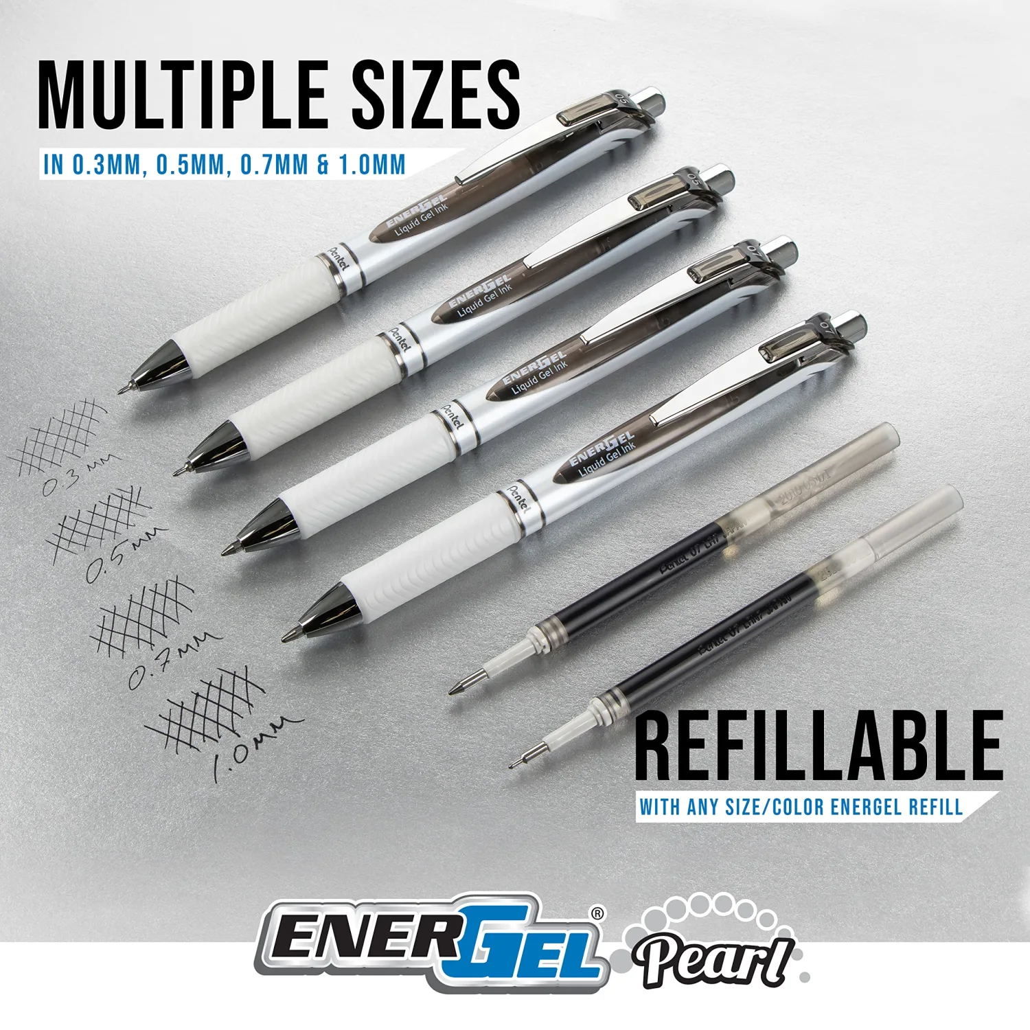 Pentel EnerGel RTX Pearl Liquid Gel Pen, Right Brain Expressions Pack, (0.5mm) Needle Tip, Fine Line, Asstd. Ink, 5-Pk