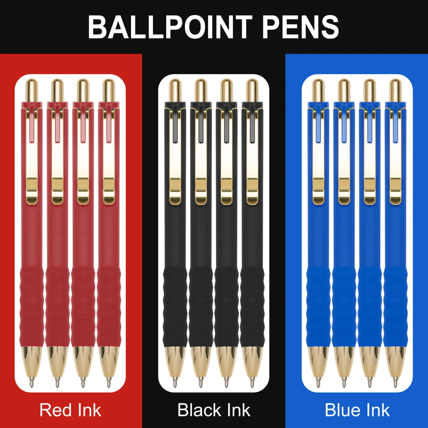 Linbsunne Ballpoint Pens Medium Point 1mm Pen with Super Soft Grip Ball Point Pen for Men Women Retractable Pens (Blue Ink+Black Ink+Red Ink)