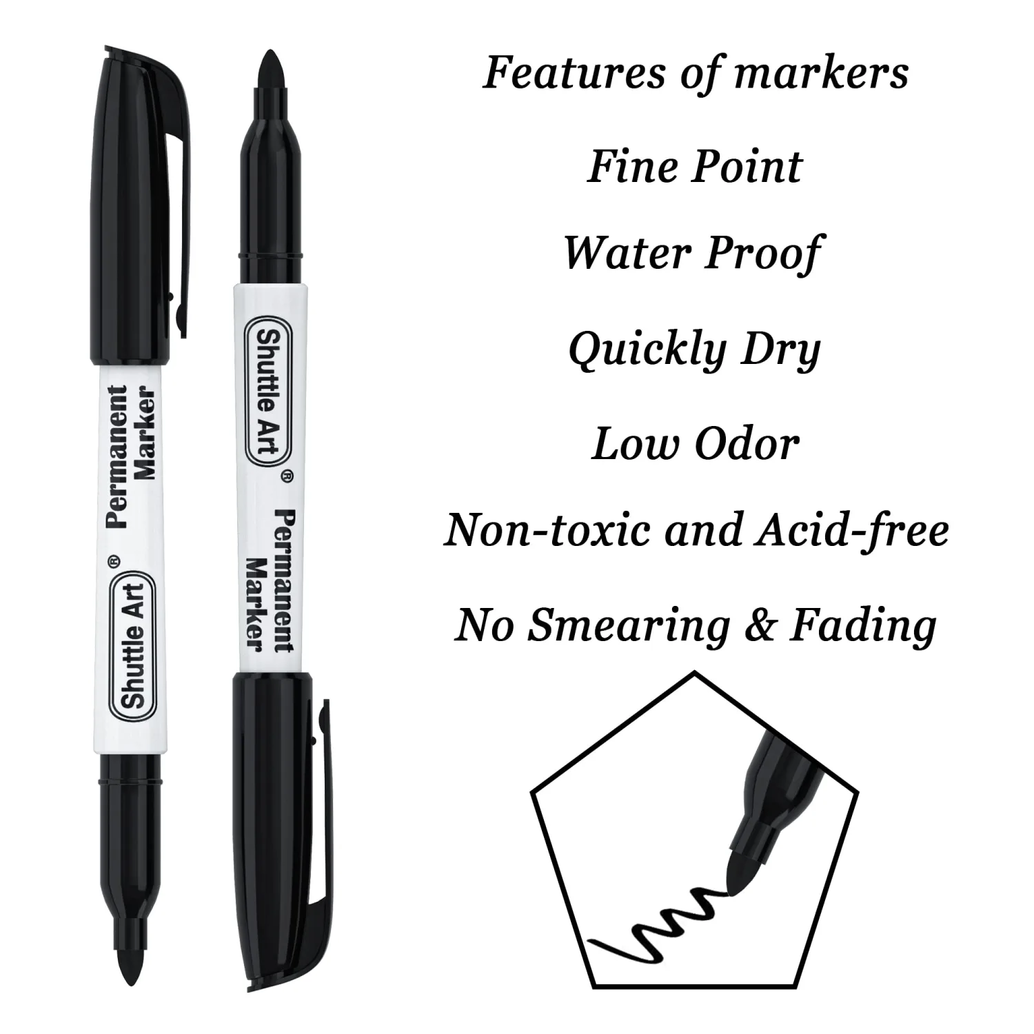 Shuttle Art Permanent Markers, 30 Pack Black Permanent Marker set, Fine Point, Works on Plastic, Wood, Stone, Metal and Glass for Doodling, Marking