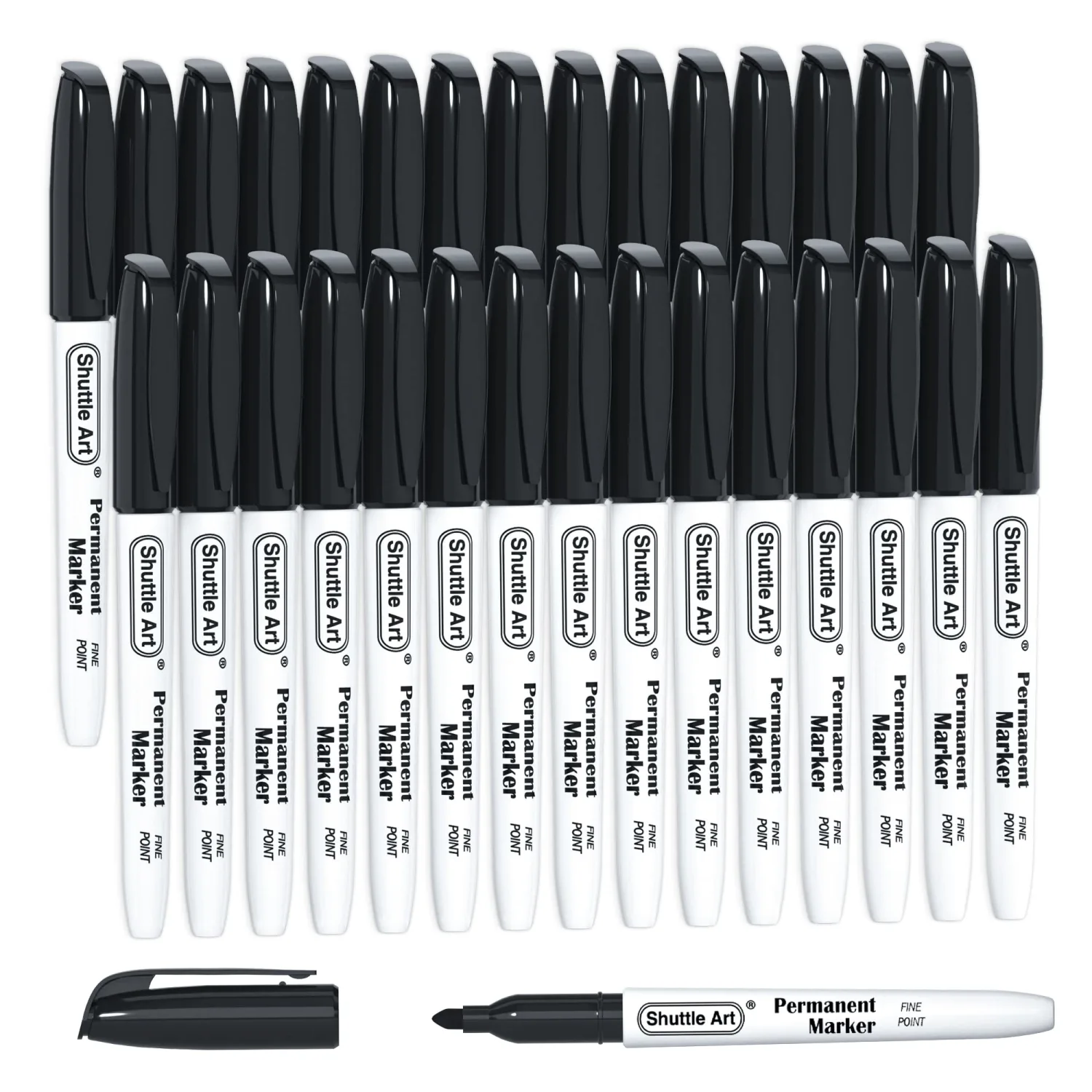 Shuttle Art Permanent Markers, 30 Pack Black Permanent Marker set, Fine Point, Works on Plastic, Wood, Stone, Metal and Glass for Doodling, Marking
