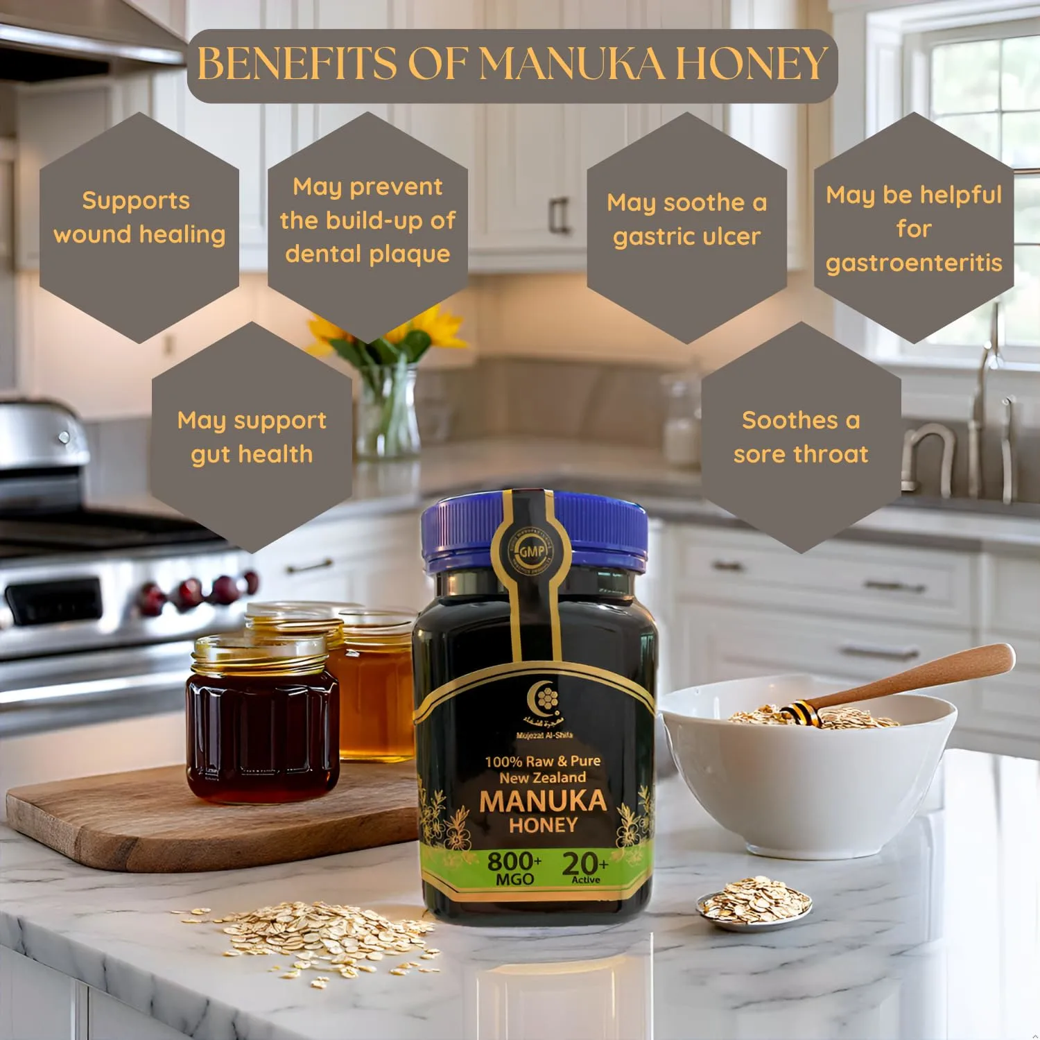Mujezat Al-Shifa 100% Raw & Pure New Zealand Manuka Honey - MGO 800+ | 20+ Active | Premium Grade UMF Certified Honey 17.6oz / 500g