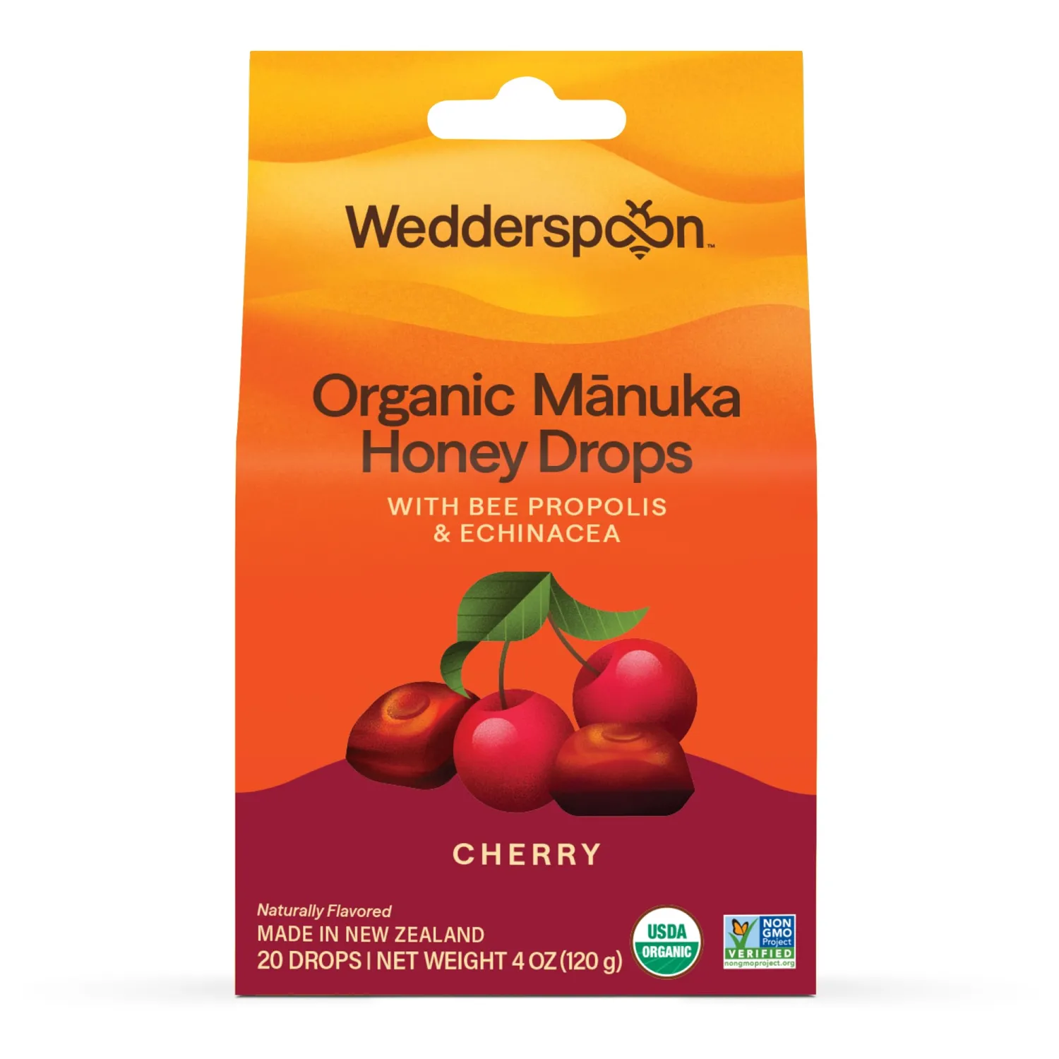 Wedderspoon Organic Manuka Honey Drops, Cherry, 20 Ct