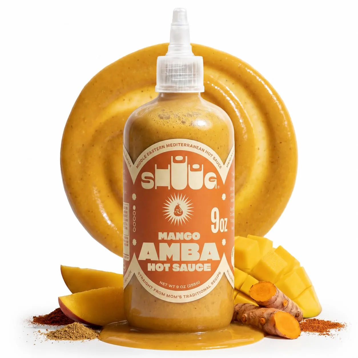 SHUUG Amba Sauce Organic (9oz) | Mango Curried Hot Sauce |Amba Mild to Medium Spice Mango | Vegan, Non-GMO, Kosher | Flavor Cooking, Dipping, Marinades