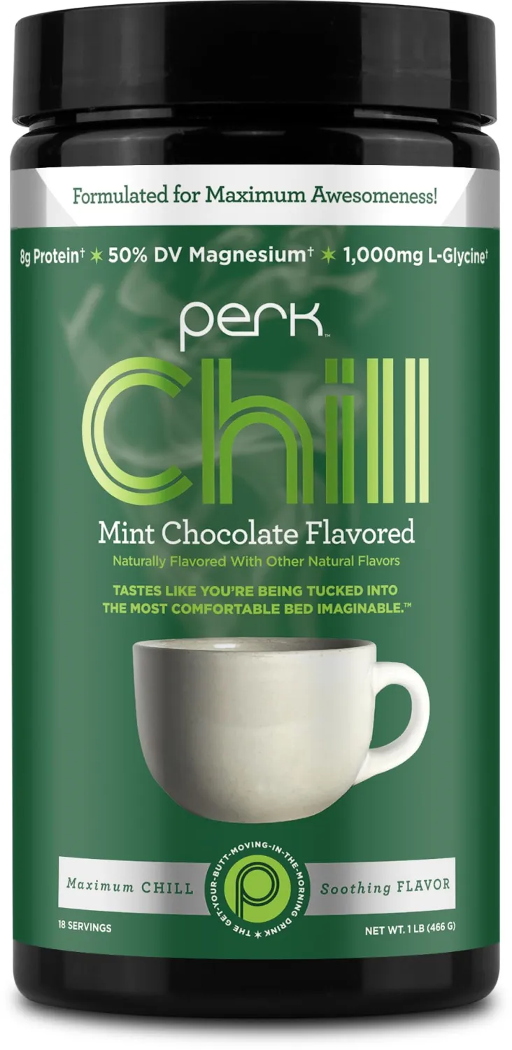 Perk Chill Drink Mix (Mint Chocolate) 18 Servings – Calming Melatonin-Free Nighttime Sleep Aid Support with Magnesium & L-Glycine, Soy-Free, Peanut-Free, Gluten-Free