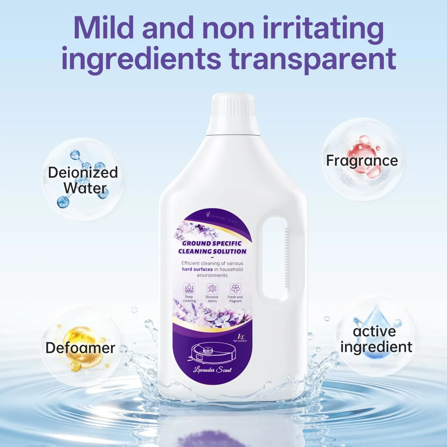 Nukisa 1L Lavender Floor Cleaning Solution suitable with Robot Vacuum Mop | Compatible with Roborock、Eufy、iRobot、Ecovacs、Dreame、Shark, Deodorization and Deep Cleans for Multiple Hard Floors,Fresh Scent