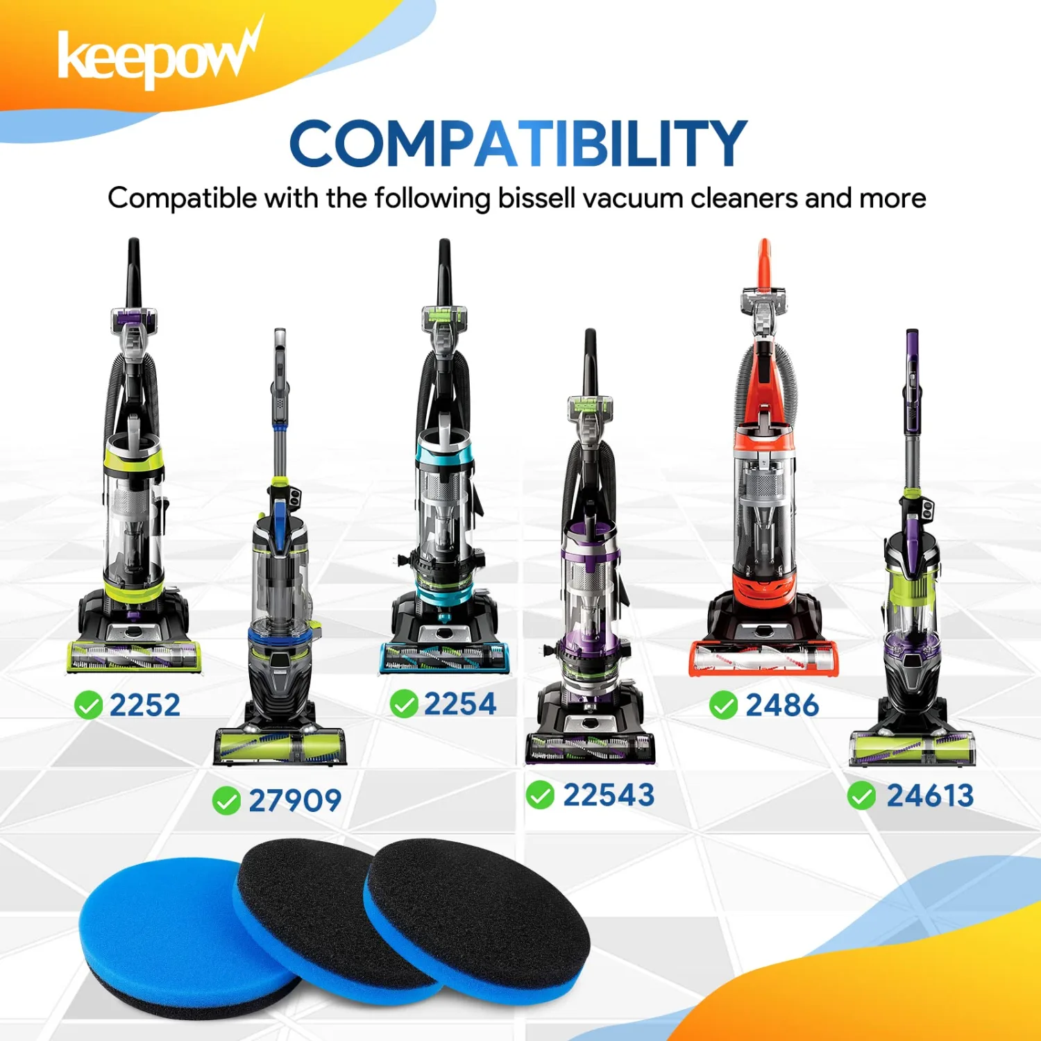 KEEPOW Replacement Filter Compatible with Bissell Cleanview Pet Vacuum | Model 2252 2254 2256 2258, Compatible with PowerGroom PowerForce Powerlifter PowerClean PowerEase, Compare to Parts # 12141