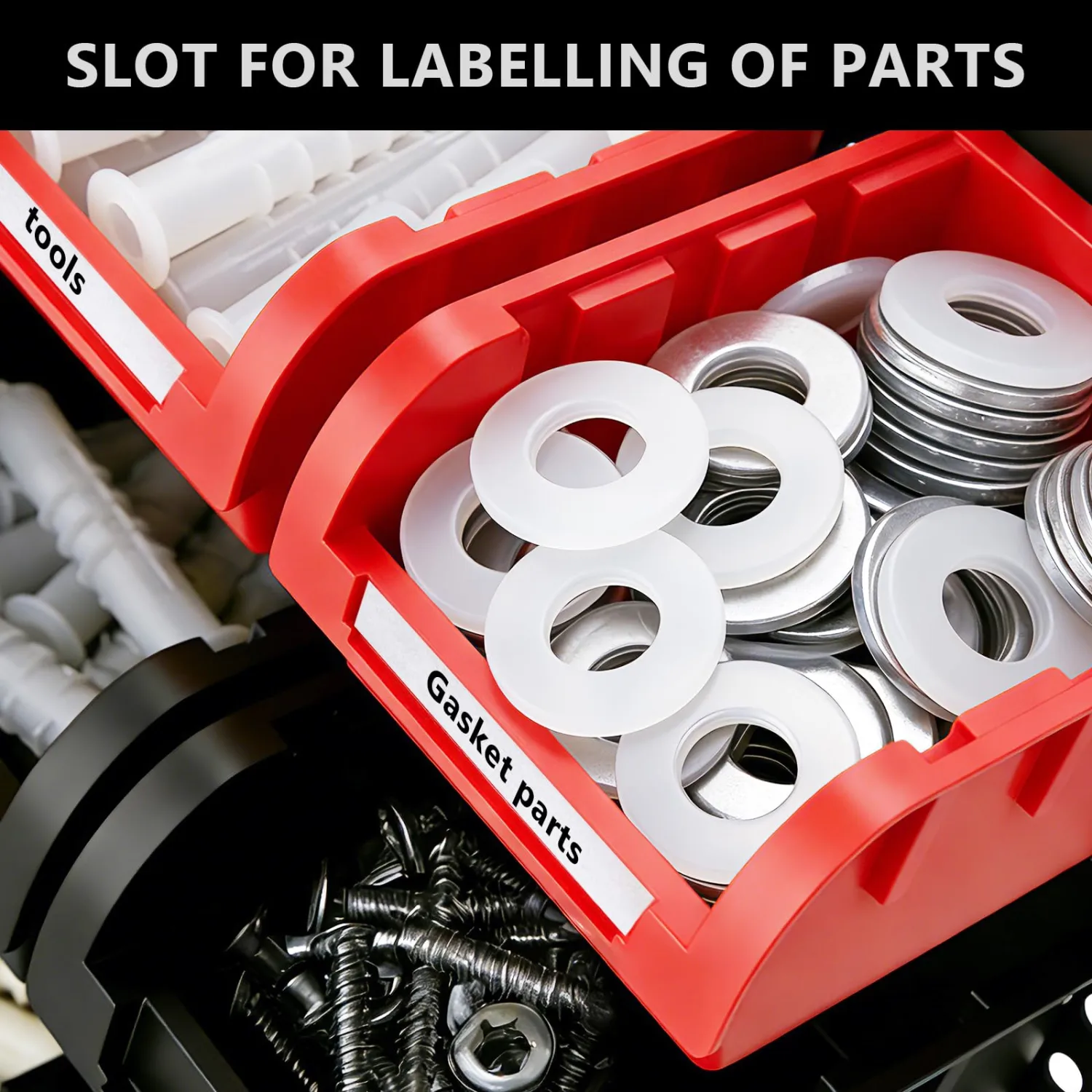 30Pcs Plastic Wall Mounted Storage Bins Parts Rack Nuts And Bolt Bins Organizer For Shop Garage for Screws, Nuts, Bolts, Nails, Beads, and Small Hardware Parts(RED+BLUE+BLACK, 30)