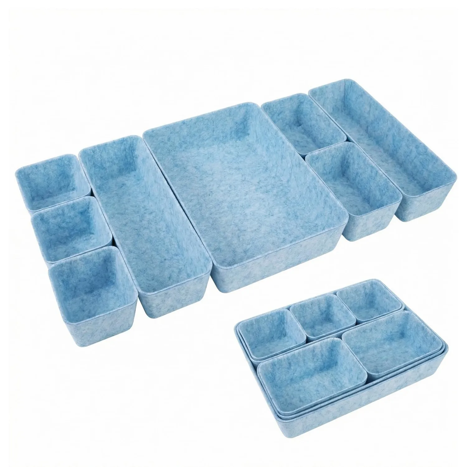 Desk Drawer Organizer Bins, 8pcs Felt Shallow Bathroom Storage Trays, Office Accessories & Workspace Organizers Jewelry & Makeup Boxes Containers(Blue)