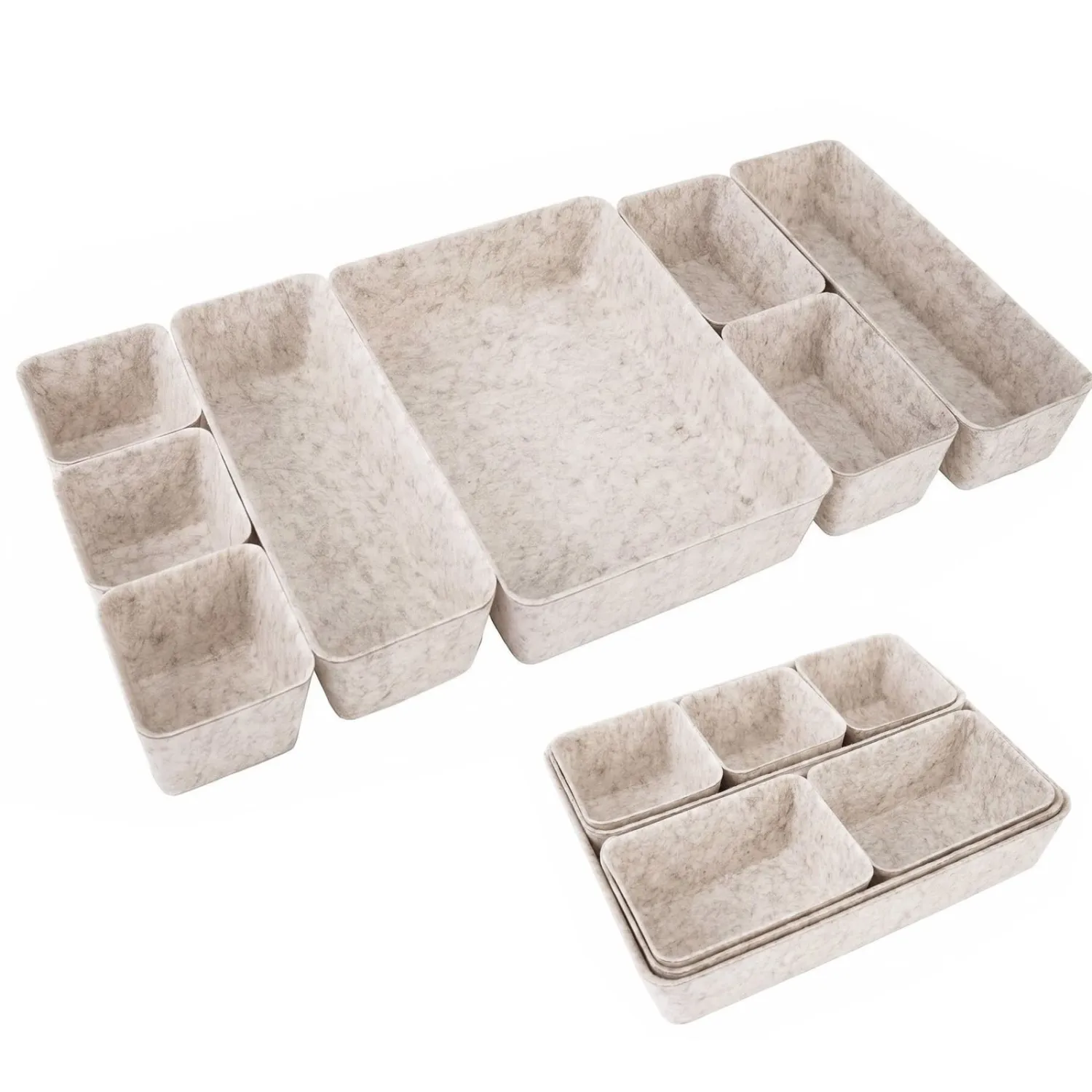 Desk Drawer Organizer Bins, 8pcs Felt Shallow Bathroom Storage Trays, Office Accessories & Workspace Organizers Jewelry & Makeup Boxes Containers(Beige)