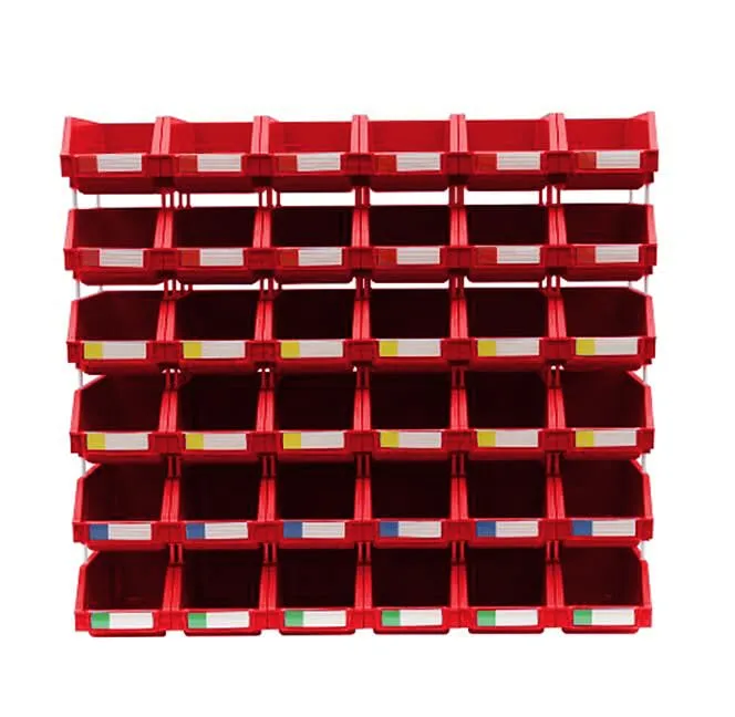 Stackable Storage Bins 2 Pack – 5.9" W x 9.4" D x 4.9" Heavy Duty Polypropylene Organizer, Hangable & Side-Connect Design for Garage, Tools, Parts, Warehouse & Home Storage (RED, MEDIUM)