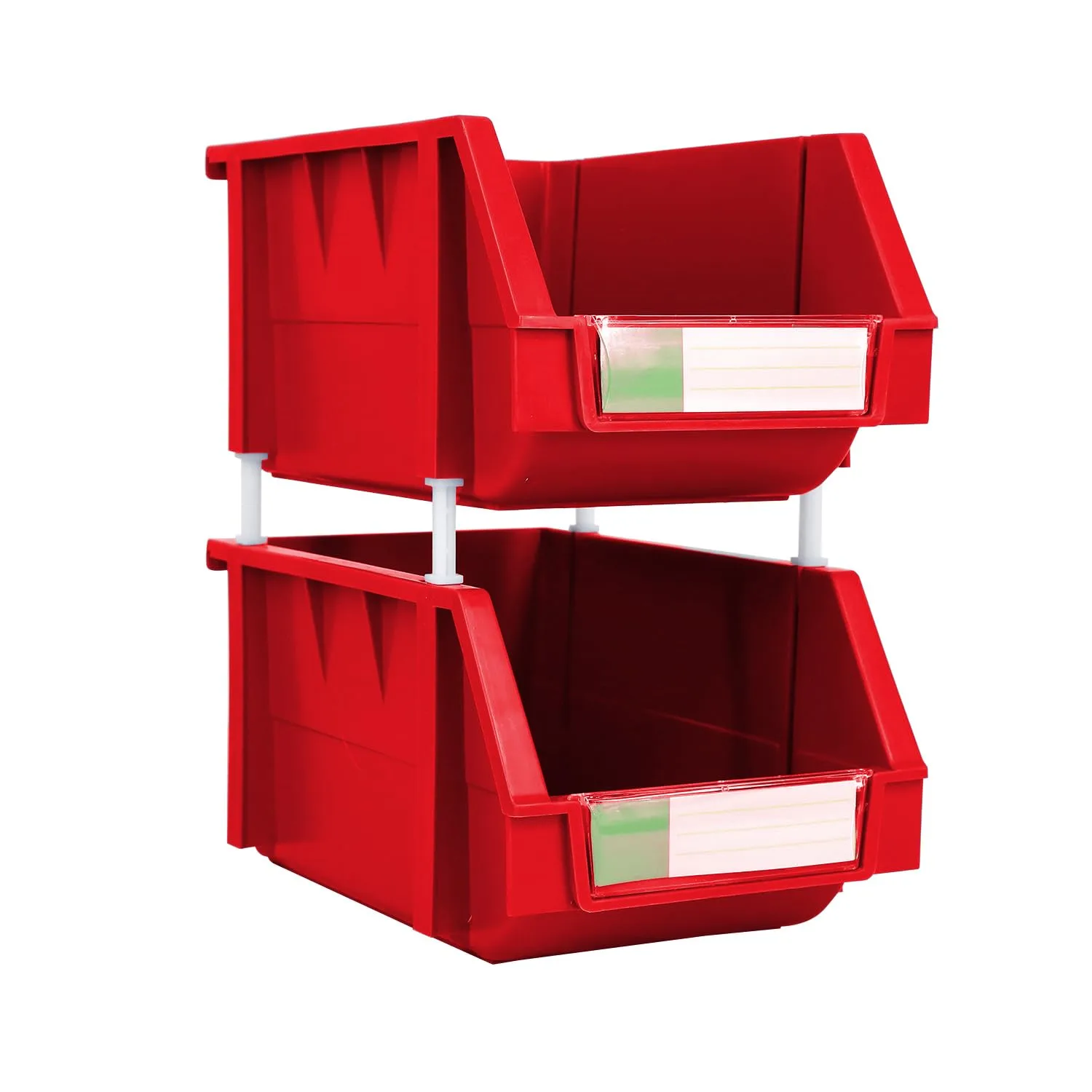 Stackable Storage Bins 2 Pack – 5.9" W x 9.4" D x 4.9" Heavy Duty Polypropylene Organizer, Hangable & Side-Connect Design for Garage, Tools, Parts, Warehouse & Home Storage (RED, MEDIUM)