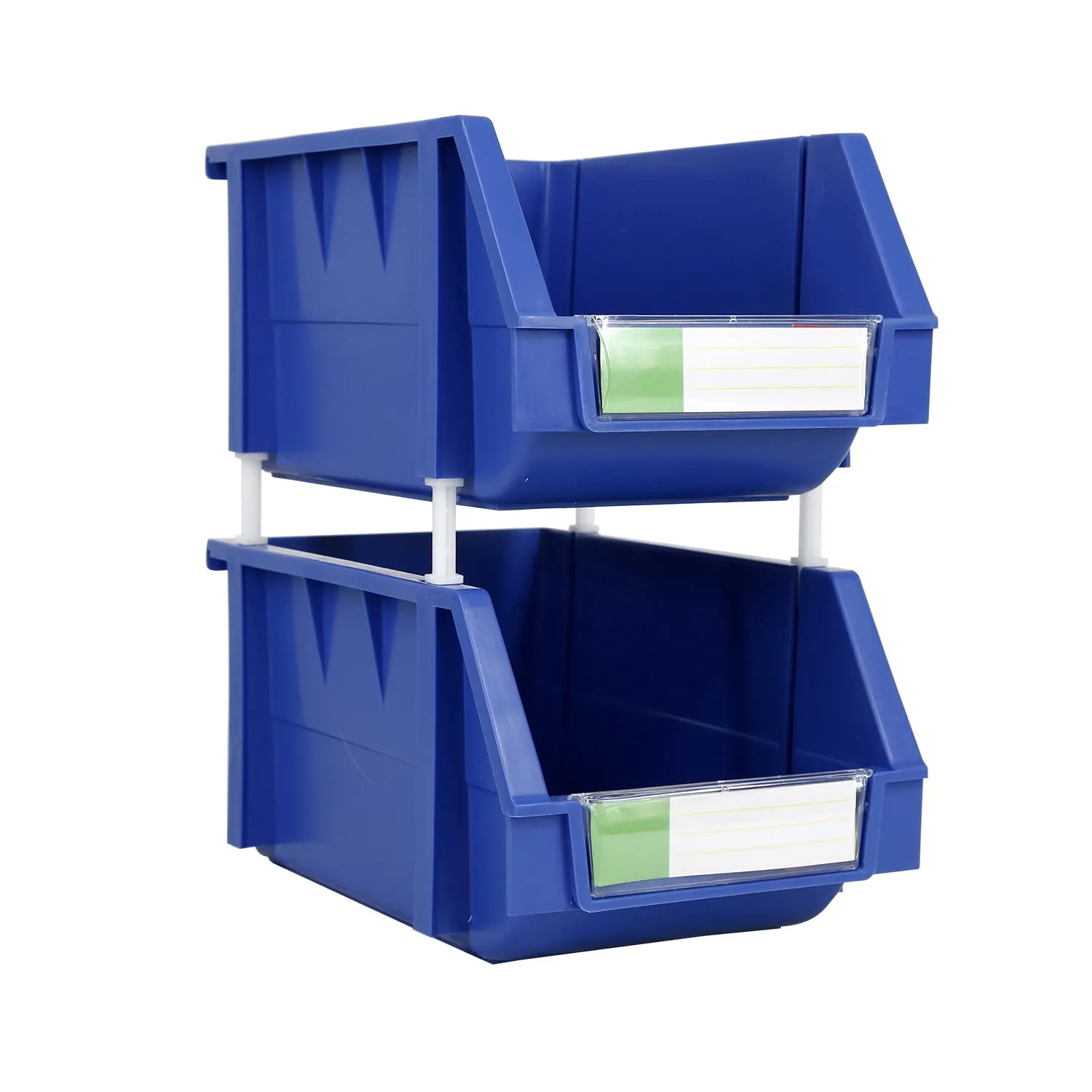 Stackable Storage Bins 2 Pack – 5.9" W x 9.4" D x 4.9" , Heavy Duty Polypropylene Organizer, Hangable & Side-Connect Design for Garage, Tools, Parts, Warehouse & Home Storage (BLUE, MEDIUM)