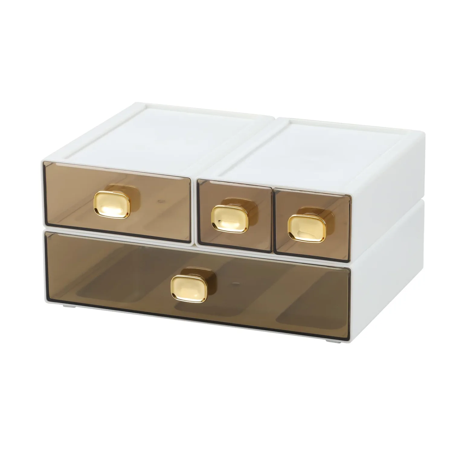 Spacious Desktop Storage Box, 1 Large 1 Middle & 2 Small Storage Drawers, Stackable Office Desk Drawer Organizer and Accessories, Printer Paper Organizer, White Plastic Drawers for Workspace