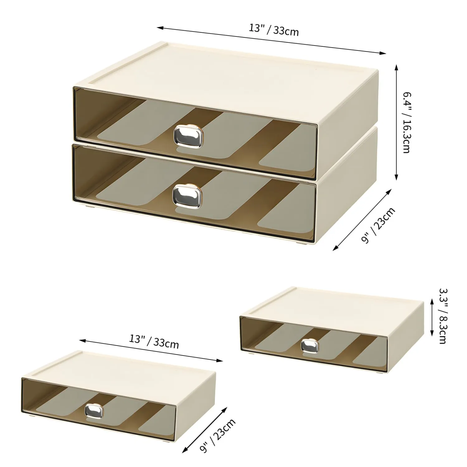 Spacious Desktop Storage Box, 1 Large Storage Drawer, Stackable Office Desk Drawer Organizer and Accessories, Printer Paper Organizer, Cream Plastic Drawers for Workspace & Home