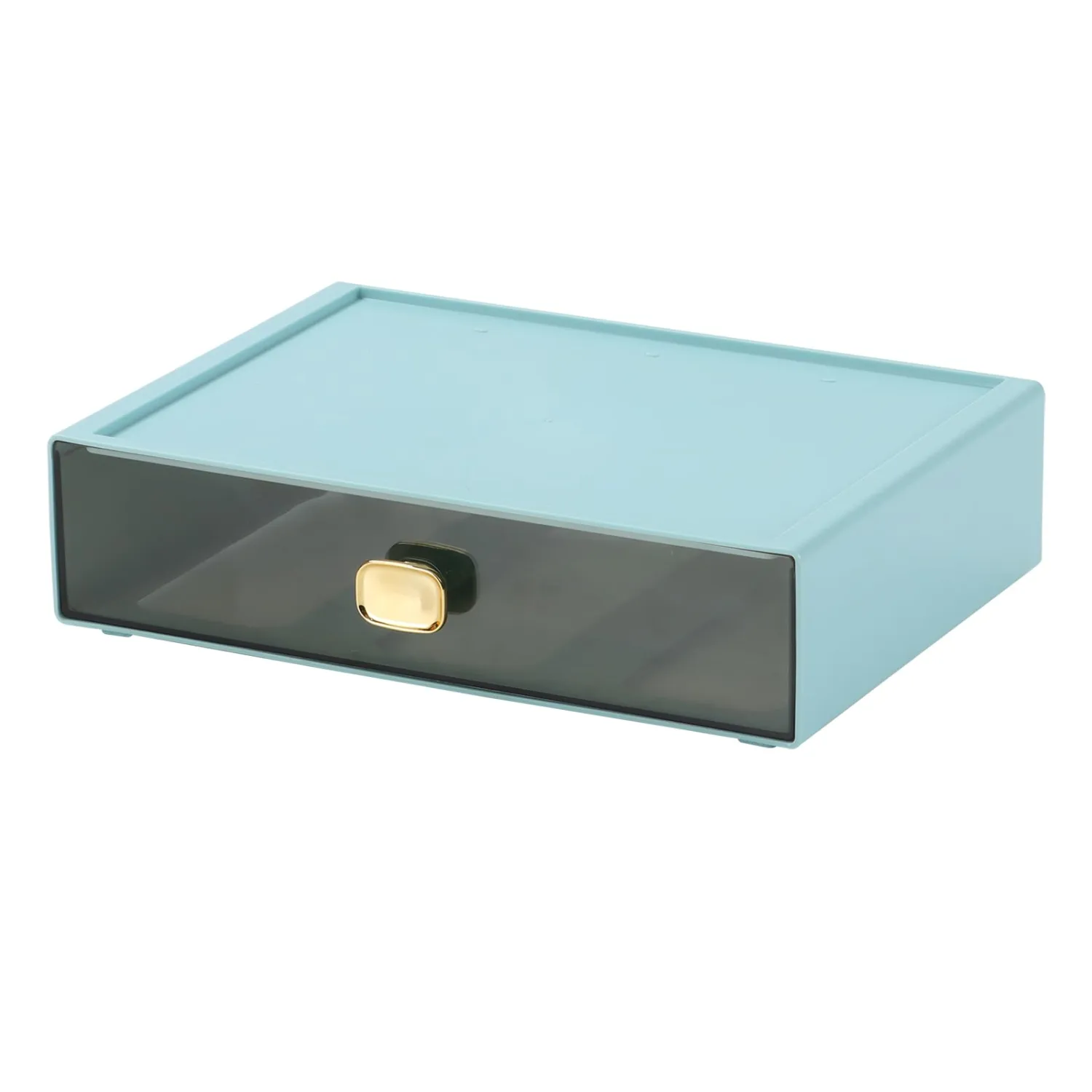 Spacious Desktop Storage Box, 1 Large Storage Drawer, Stackable Office Desk Drawer Organizer and Accessories, Printer Paper Organizer, Cyan Plastic Drawers for Workspace & Home