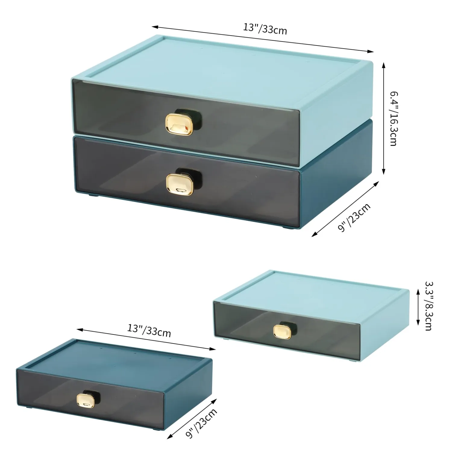 Spacious Desktop Storage Box, 1 Large Storage Drawer, Stackable Office Desk Drawer Organizer and Accessories, Printer Paper Organizer, Cyan Plastic Drawers for Workspace & Home