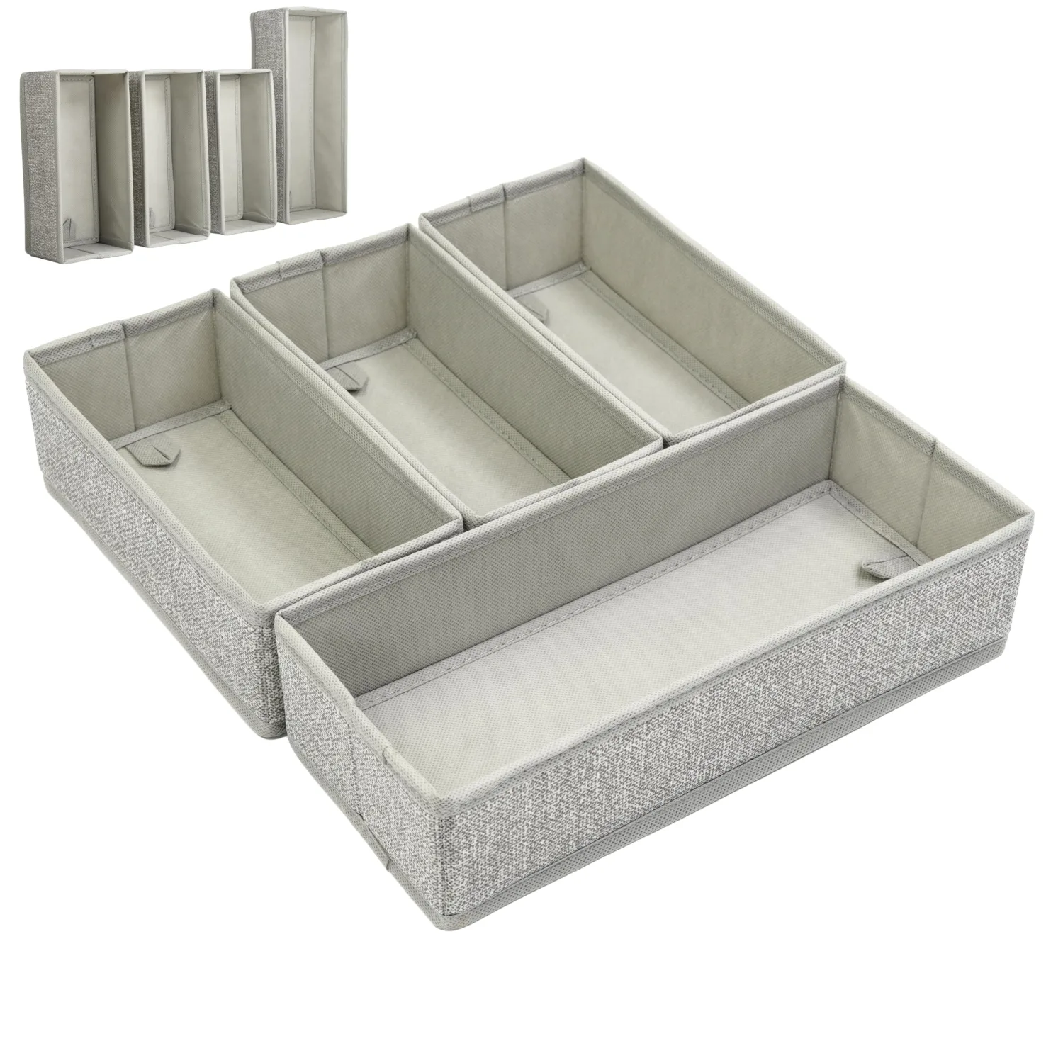 Drawer Organizer, 4-Piece Rigid Fabric Bins for Kitchen | Ideal for kitchen, bathroom, cosmetics, utensils, silverware, and gallon, quart, sandwich & snack bags