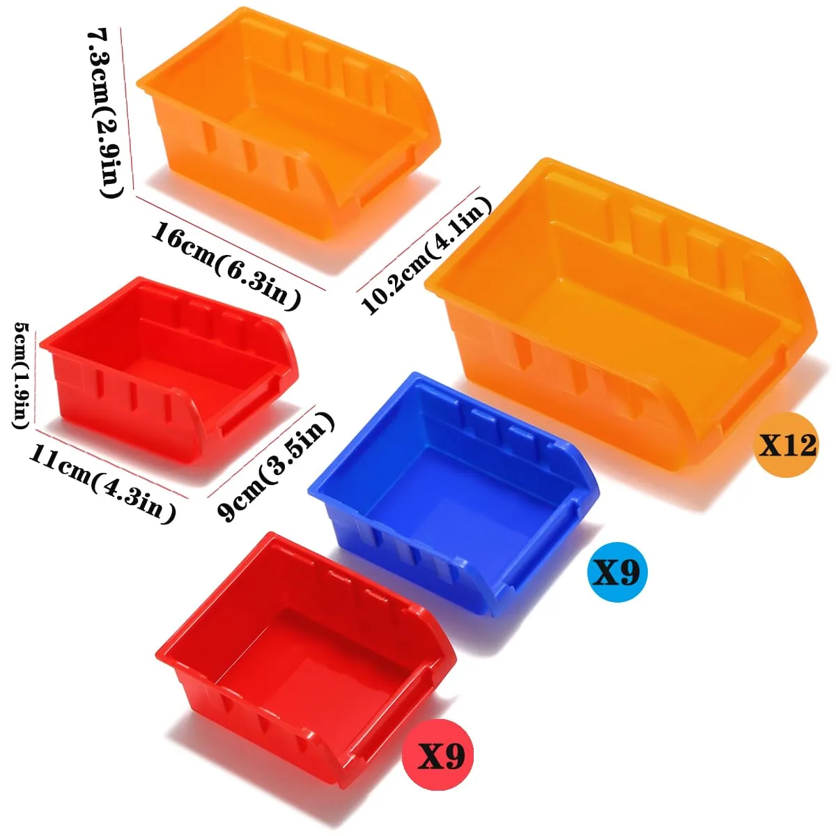 30-Bin Wall Mounted Storage Bins Kit, Tool Organizer Rack, Garage Hardware Organizer, Parts Storage Bins, DIY Combination(Red & Blue & Orange Type)