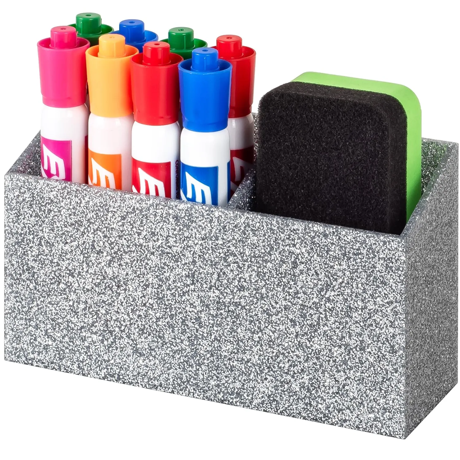 BEYGORM Magnetic Dry Erase Marker Holder for Whiteboard,Non-slip Acrylic Magnet Pen Holder for Fridge Refrigerator,Locker Organizer for Work,Locker Accessories,Pencil Cup for Desk(Silver)