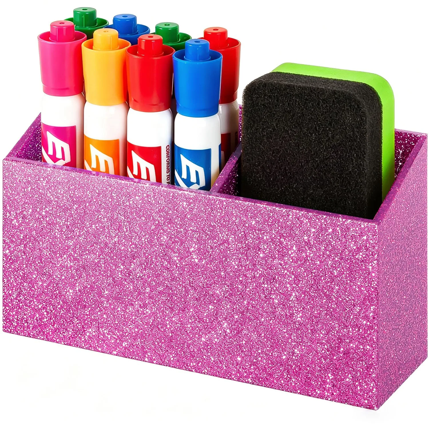 BEYGORM Magnetic Dry Erase Marker Holder for Whiteboard,Non-slip Acrylic Magnet Pen Holder for Fridge Refrigerator,Locker Organizer for Work,Locker Accessories,Pencil Cup for Desk(Bling Pink)