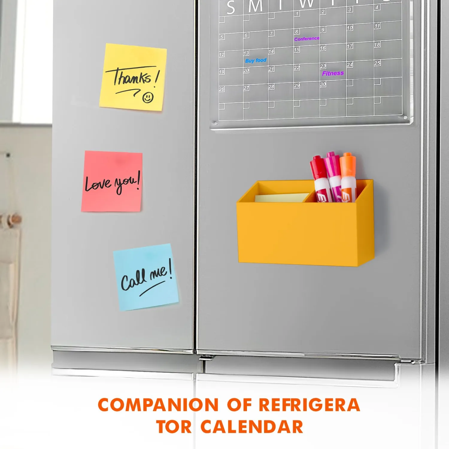 BEYGORM Magnetic Dry Erase Marker Holder for Whiteboard,Non-slip Acrylic Magnet Pen Holder for Fridge Refrigerator,Locker Organizer for Work,Locker Accessories,Pencil Cup for Desk(Orange)
