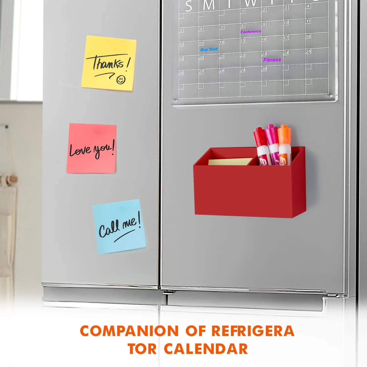BEYGORM Magnetic Dry Erase Marker Holder for Whiteboard,Non-slip Acrylic Magnet Pen Holder for Fridge Refrigerator,Locker Organizer for Work,Locker Accessories,Pencil Cup for Desk(Red)