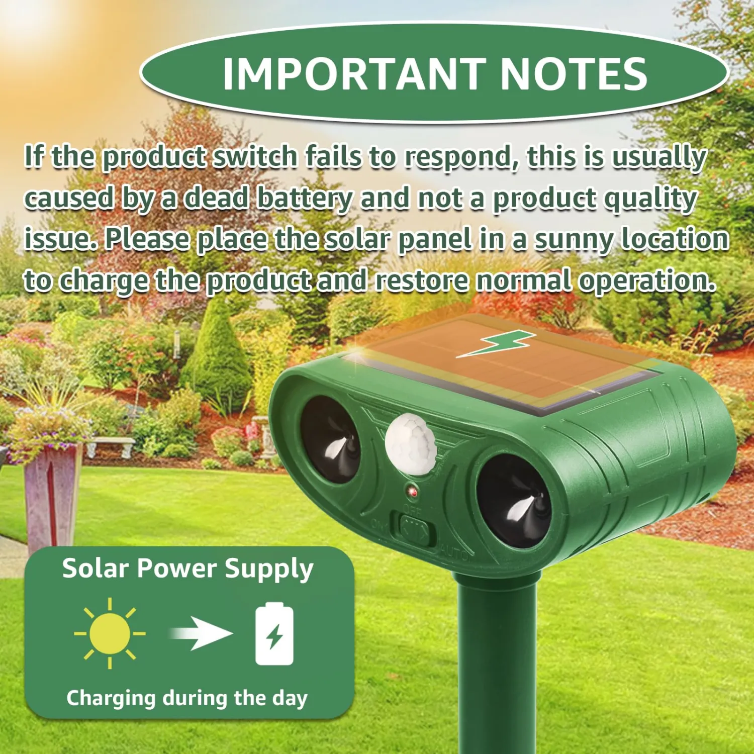 Solar Ultrasonic Animal Repellent Outdoor with Motion Sensor Strobe Light Deer Repellent Devices for Squirrel Rats Snakes Rabbit 25KHZ Silent Deterrent Dual Mode Yard Garden Lawn Pest Control 1pack