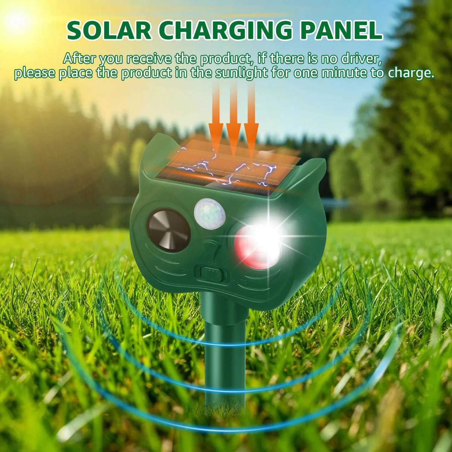 Solar Ultrasonic Animal Repellent Outdoor Motion Sensor Deer Repellent Devices Squirrel Cat Raccoon Rabbit Deterrent with Strobe Light Dual Mode, Keep Skunk Away Protection for Yard Garden Lawn 1PC