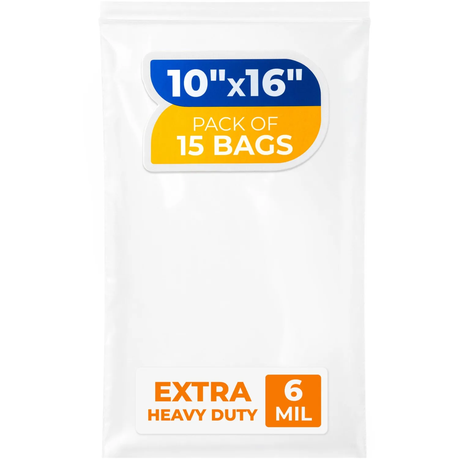 10" x 16" Reclosable Plastic Zip Bags, Pack of 15, 6 Mil Heavy-Duty Clear Poly Bags, Resealable for Food, Clothes, Hardware, Jewelry