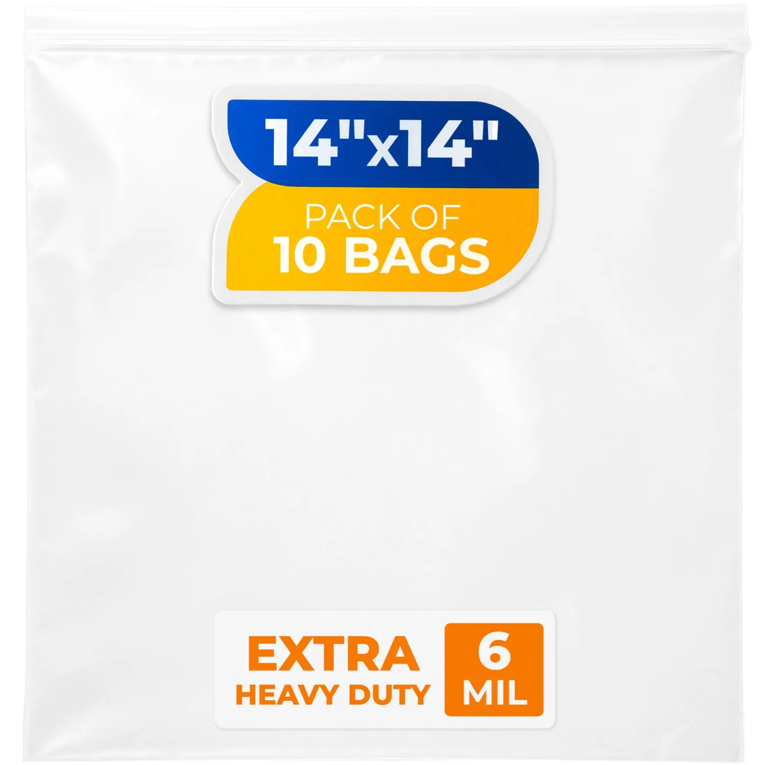 14" x 14" Reclosable Plastic Zip Bags, Pack of 10, 6 Mil Heavy-Duty Clear Poly Bags, Resealable for Food, Clothes, Hardware, Jewelry