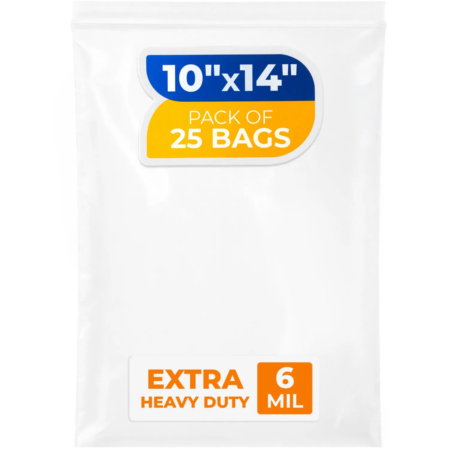 10" x 14" Reclosable Plastic Zip Bags, Pack of 25, 6 Mil Heavy-Duty Clear Poly Bags, Resealable for Food, Clothes, Hardware, Jewelry