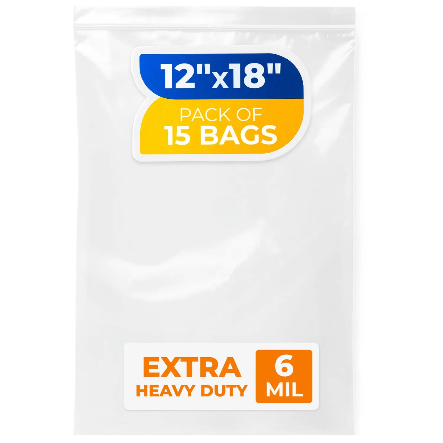12" x 18" Reclosable Plastic Zip Bags, Pack of 15, 6 Mil Heavy-Duty Clear Poly Bags, Resealable for Food, Clothes, Hardware, Jewelry