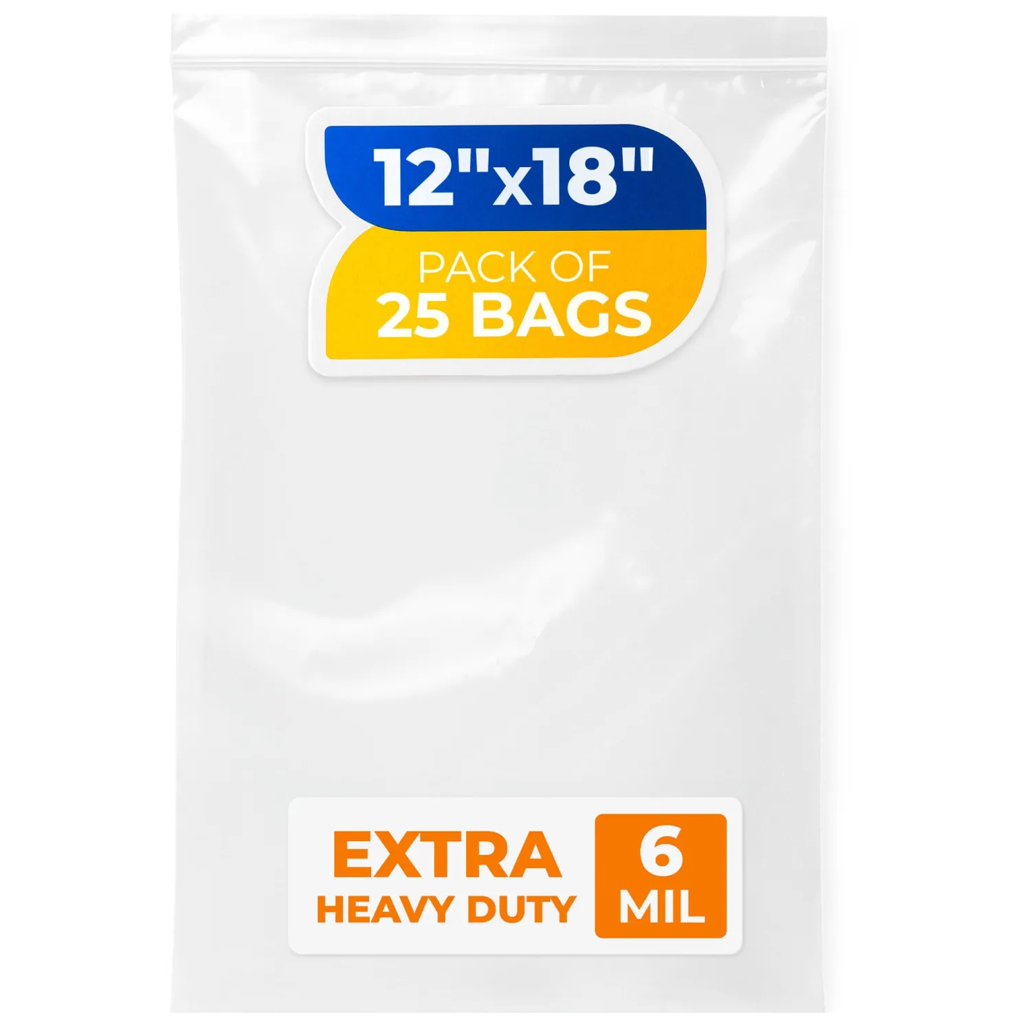 12" x 18" Reclosable Plastic Zip Bags, Pack of 25, 6 Mil Heavy-Duty Clear Poly Bags, Resealable for Food, Clothes, Hardware, Jewelry