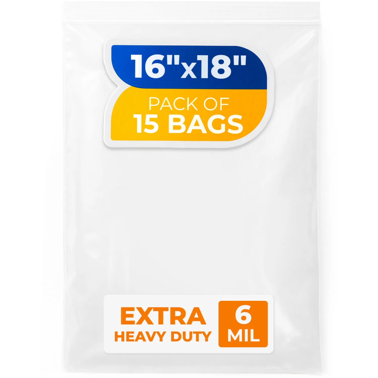 16" x 18" Reclosable Plastic Zip Bags, Pack of 15, 6 Mil Heavy-Duty Clear Poly Bags, Resealable for Food, Clothes, Hardware, Jewelry