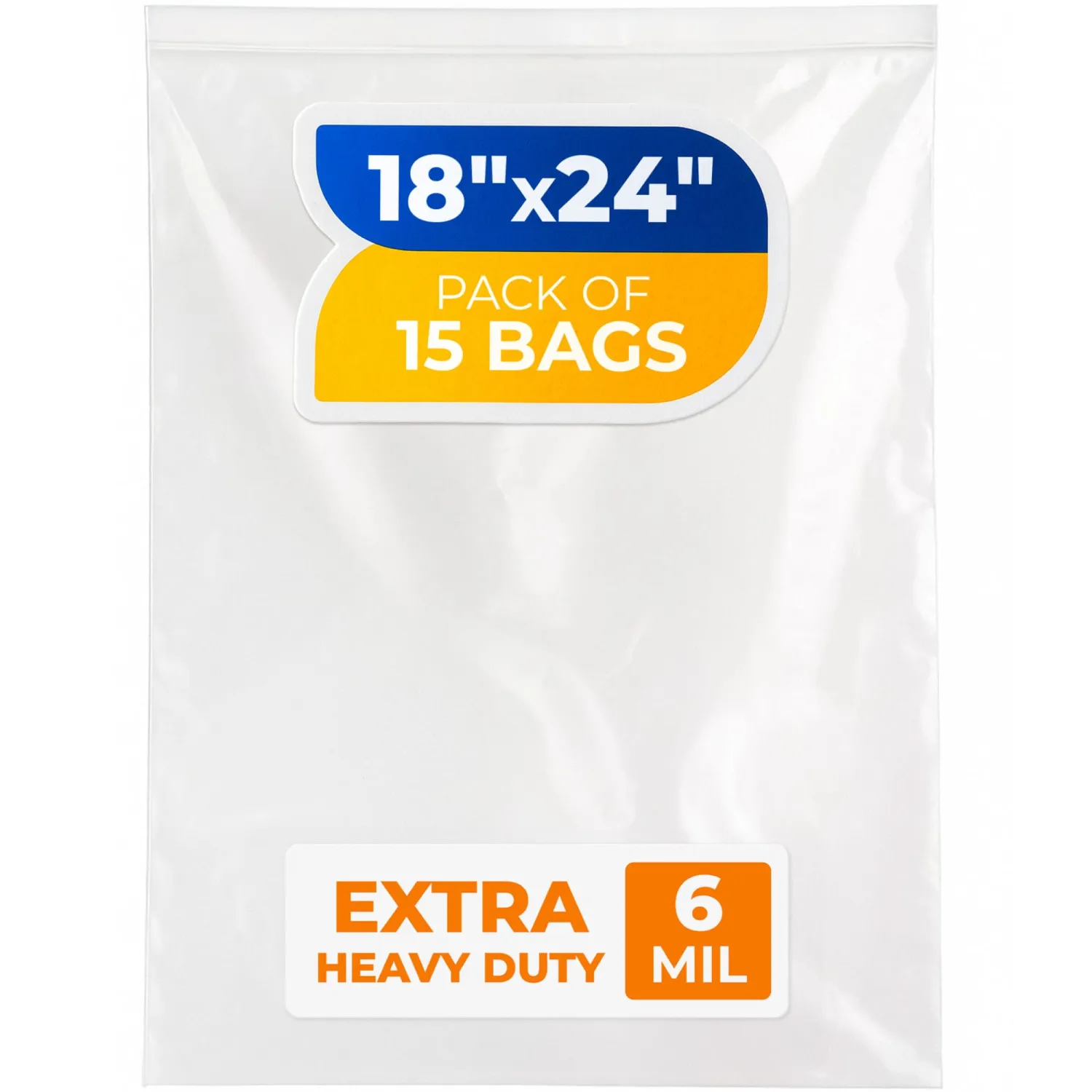 18" x 24" Reclosable Plastic Zip Bags, Pack of 15, 6 Mil Heavy-Duty Clear Poly Bags, Resealable for Food, Clothes, Hardware, Jewelry